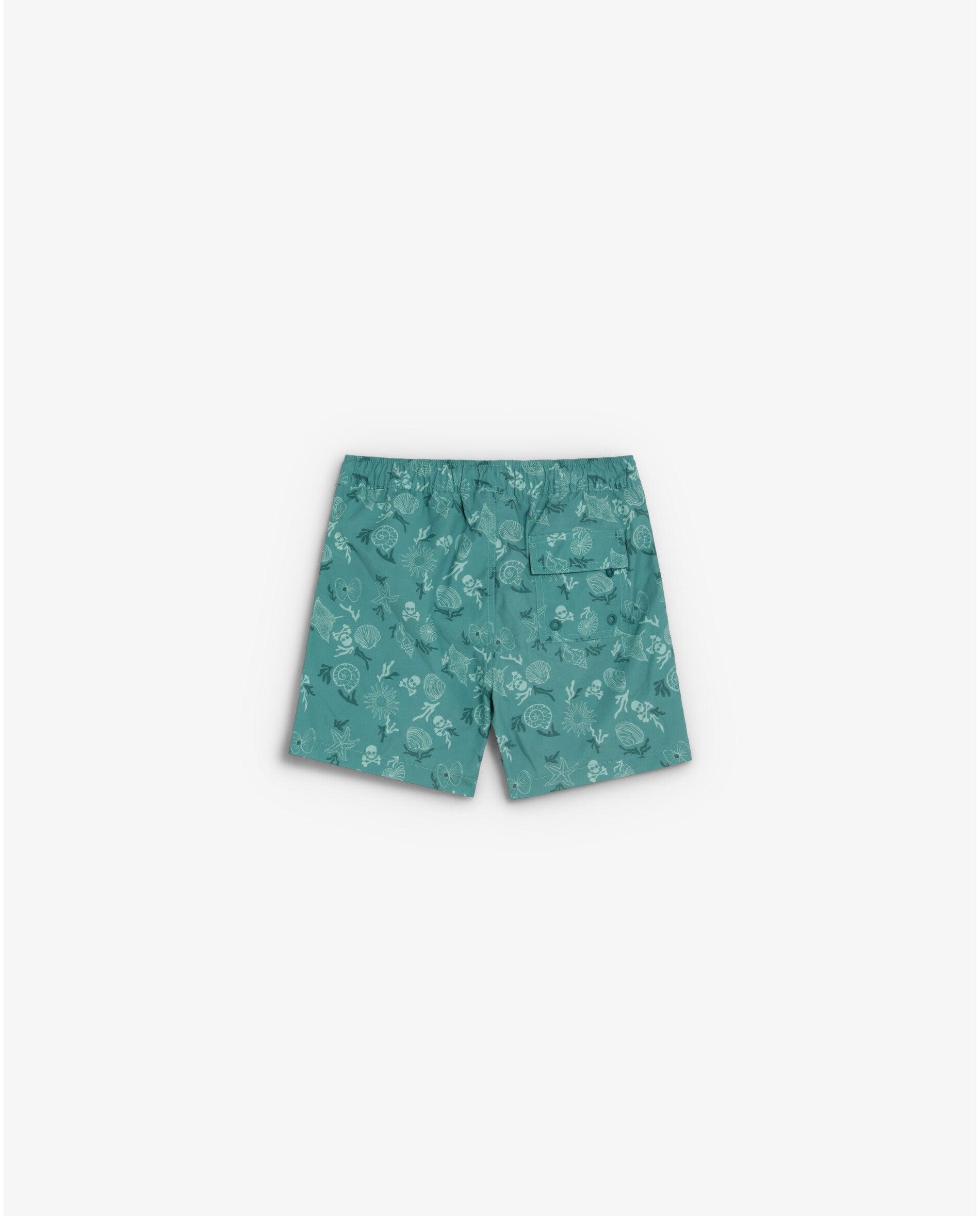 Fato de Banho Bermuda Infantil Estampado com Bolso Posterior Verde-azulado-2