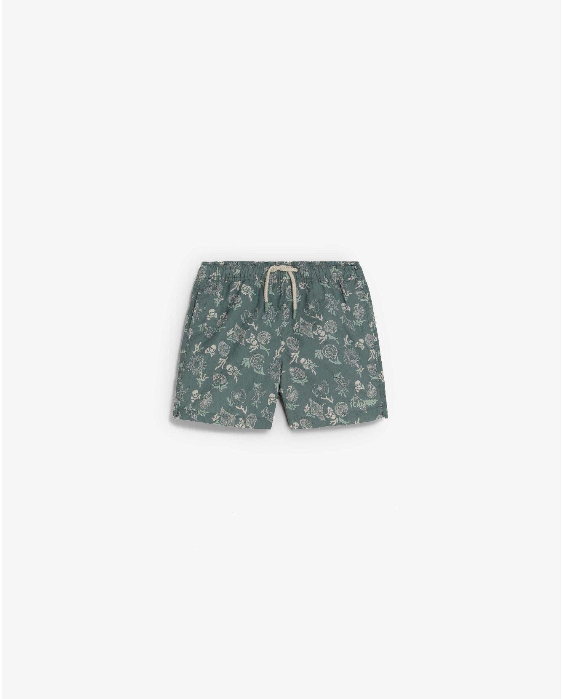 Fato de Banho Bermuda Infantil Estampado com Bolso Posterior Scalpers Verde-1