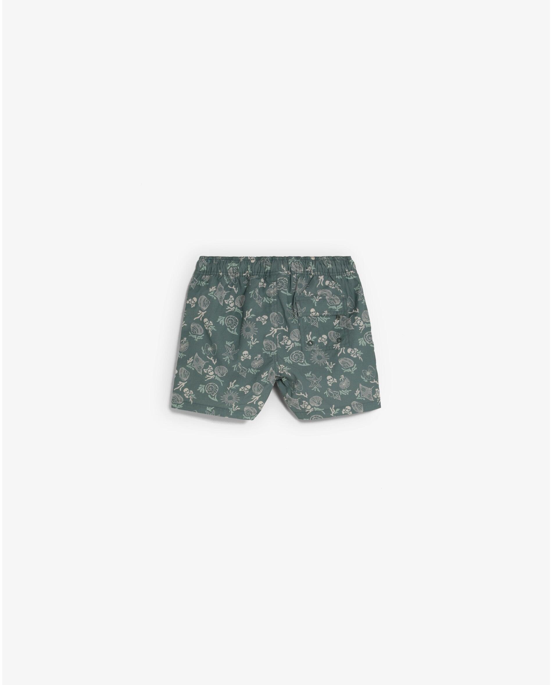 Fato de Banho Bermuda Infantil Estampado com Bolso Posterior Scalpers Verde-2
