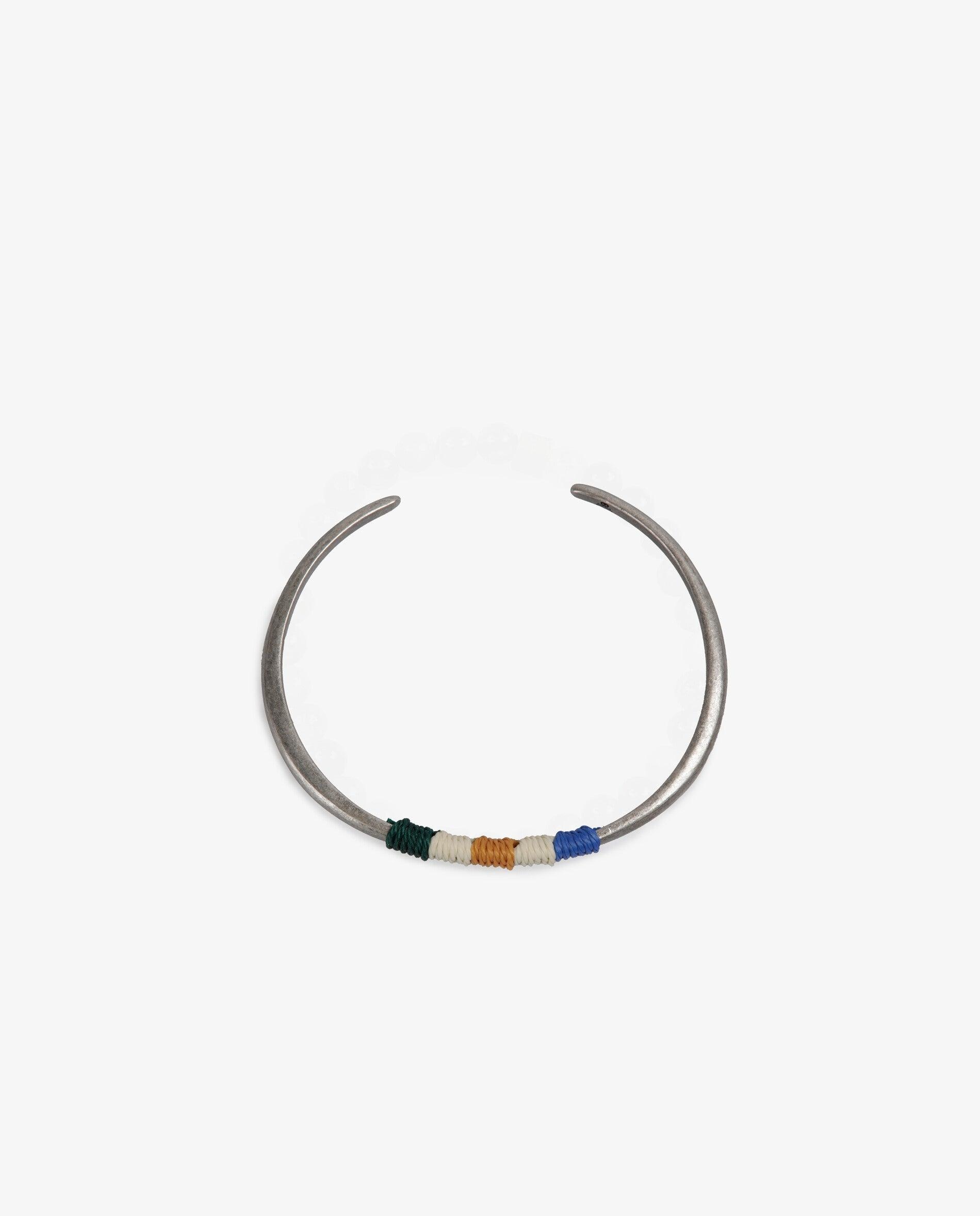 Pulseira Rígida Aberta com Detalhe de Fio Entrançado Multicolor-2