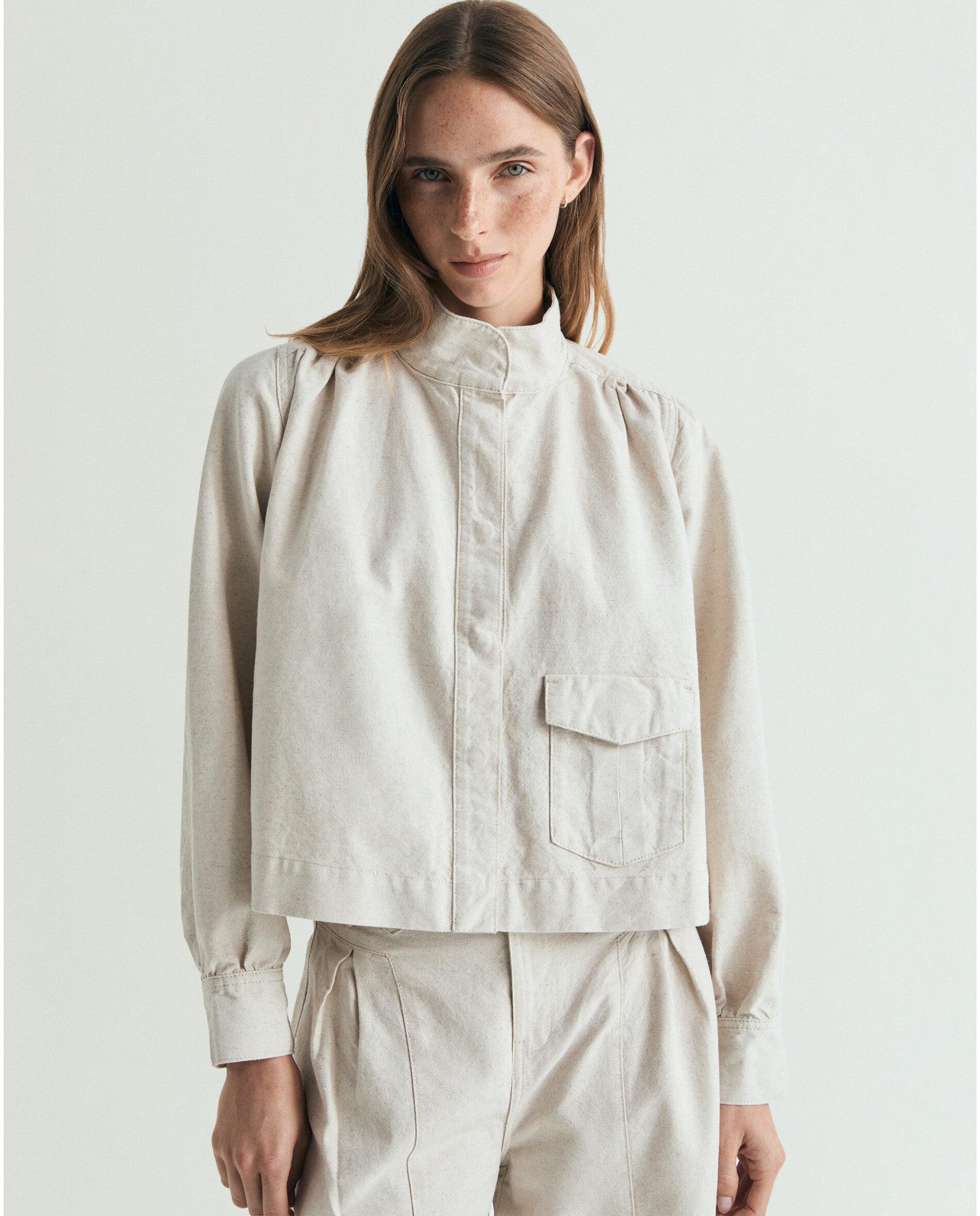 Imagem 0 de Casaco em Tecido Rústico com Gola À Padre e Mangas Abalonadas