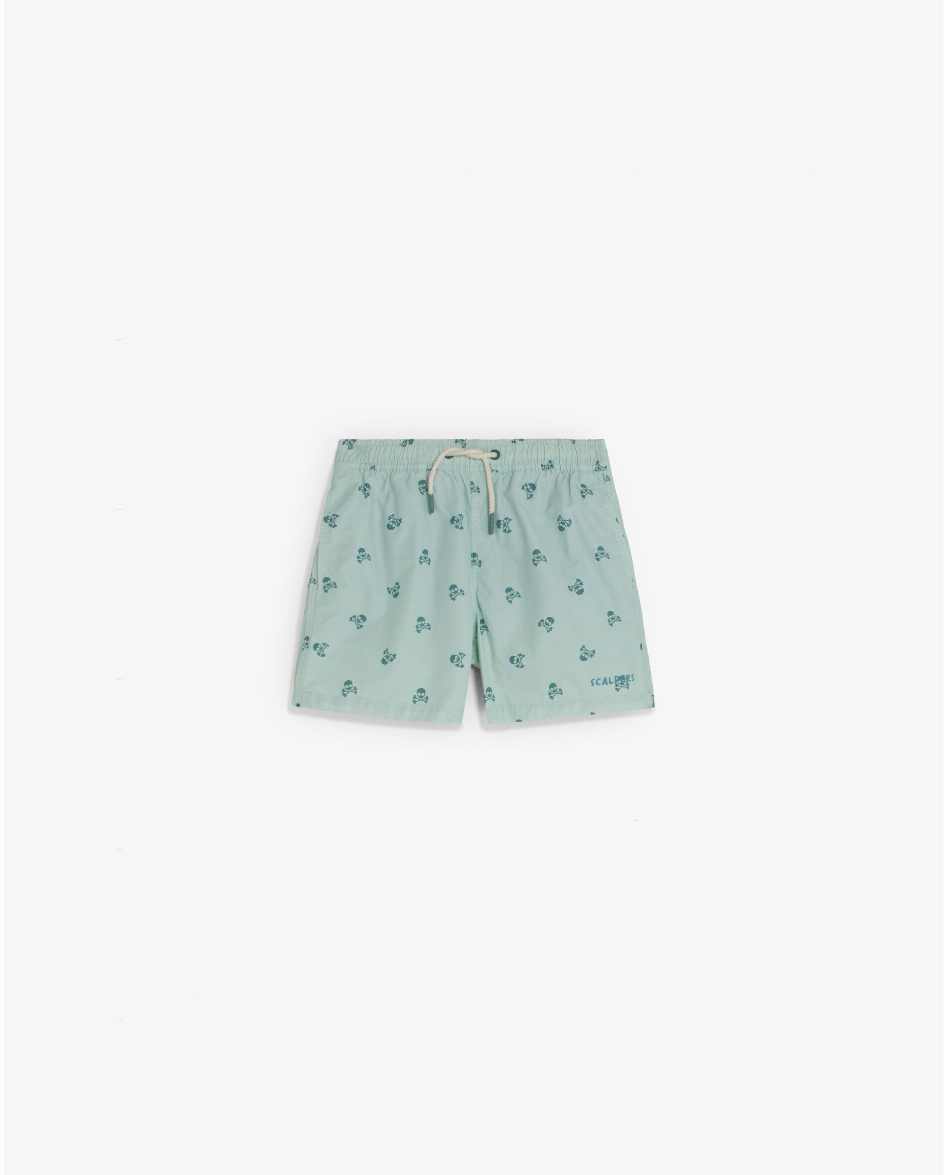 Fato de Banho Bermuda Infantil com Estampado de Caveiras Multicolor Verde Água-1
