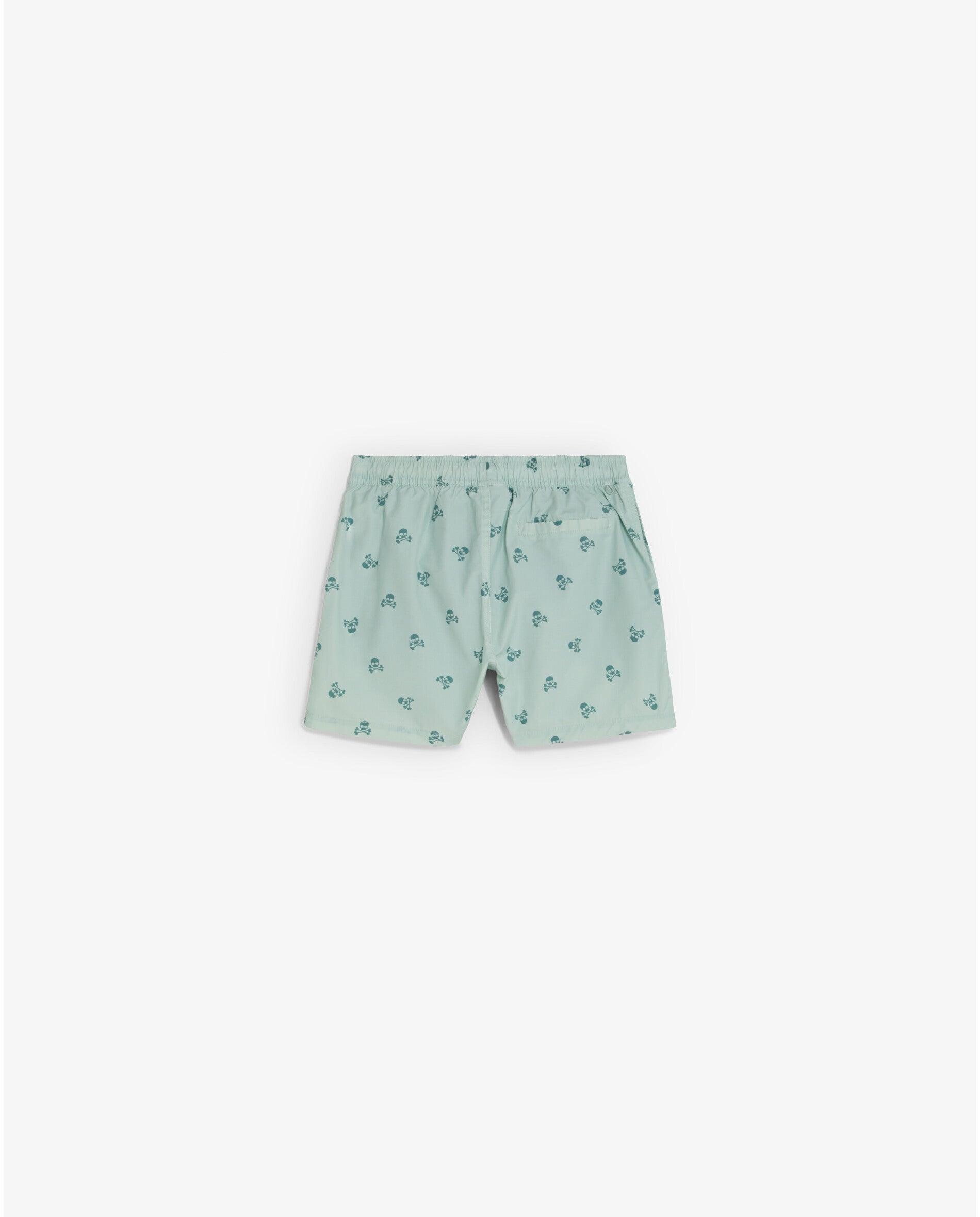Fato de Banho Bermuda Infantil com Estampado de Caveiras Multicolor Verde Água-2