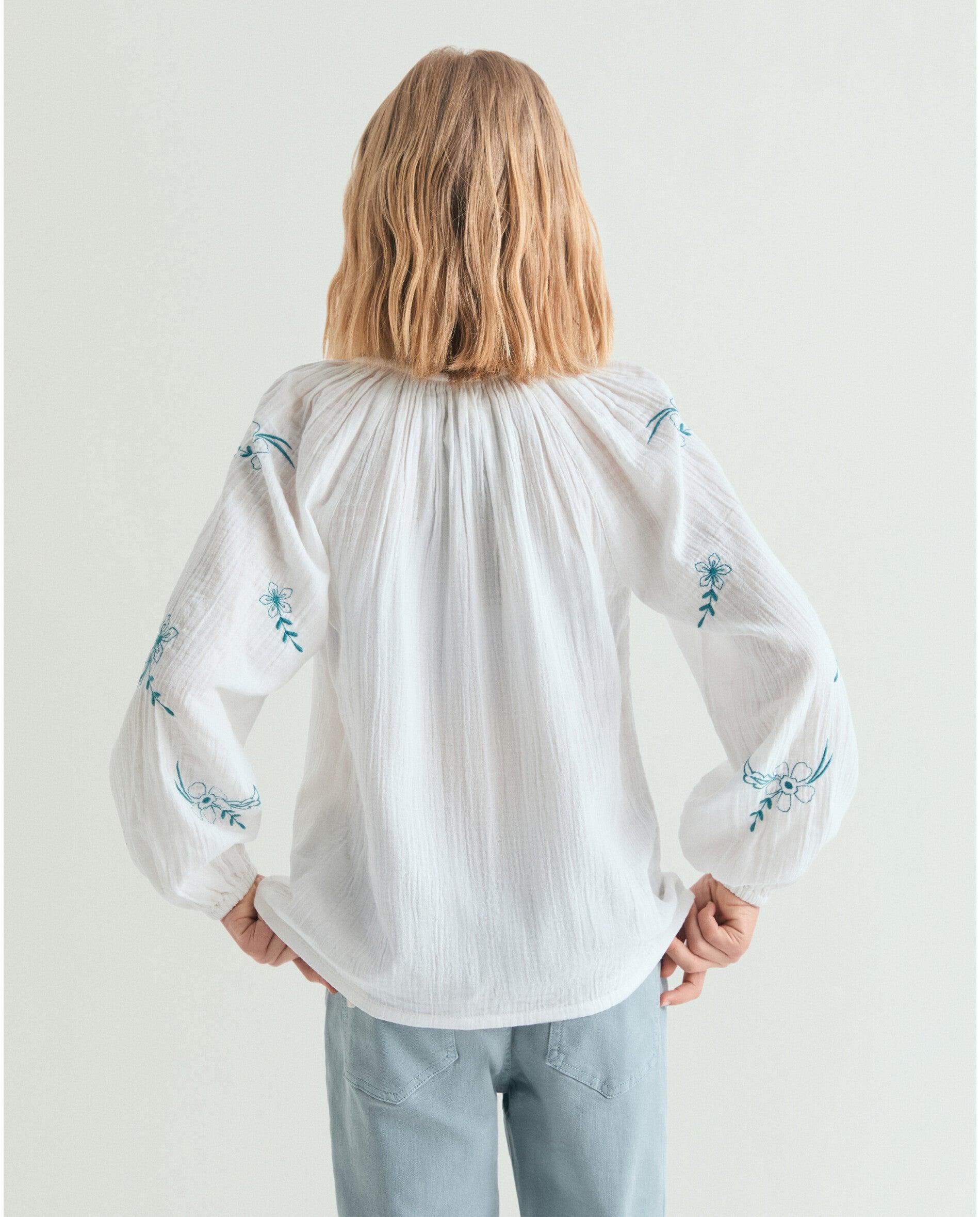 Blusa Infantil Bordada com Punhos Elásticos Branco-3