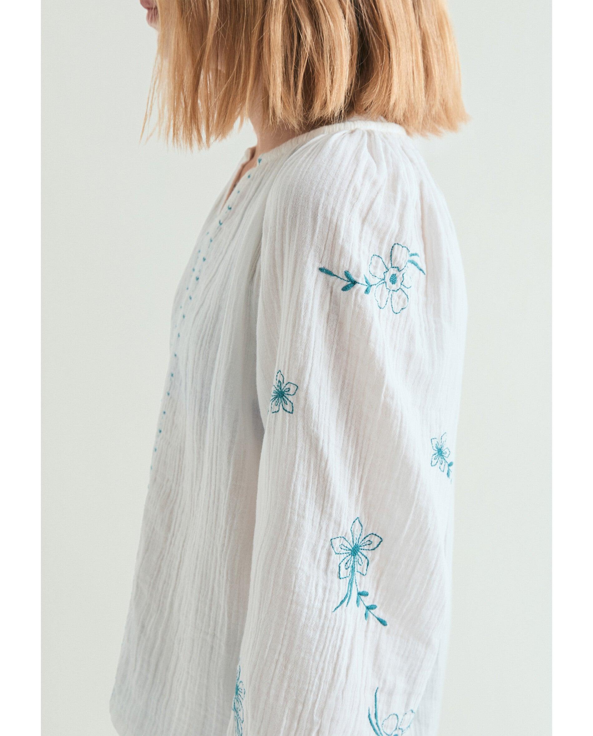 Blusa Infantil Bordada com Punhos Elásticos Branco-5