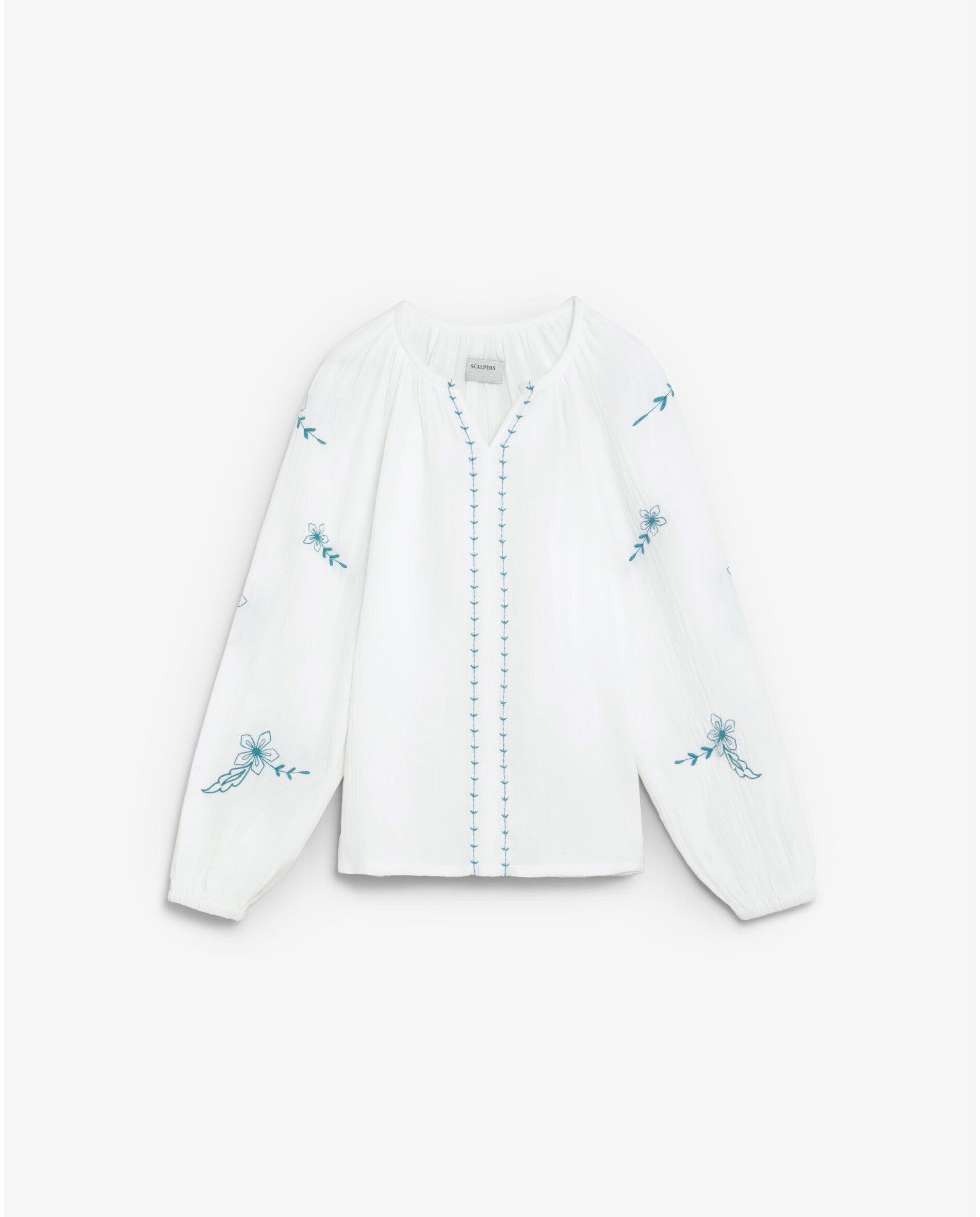 Blusa Infantil Bordada com Punhos Elásticos Branco-6