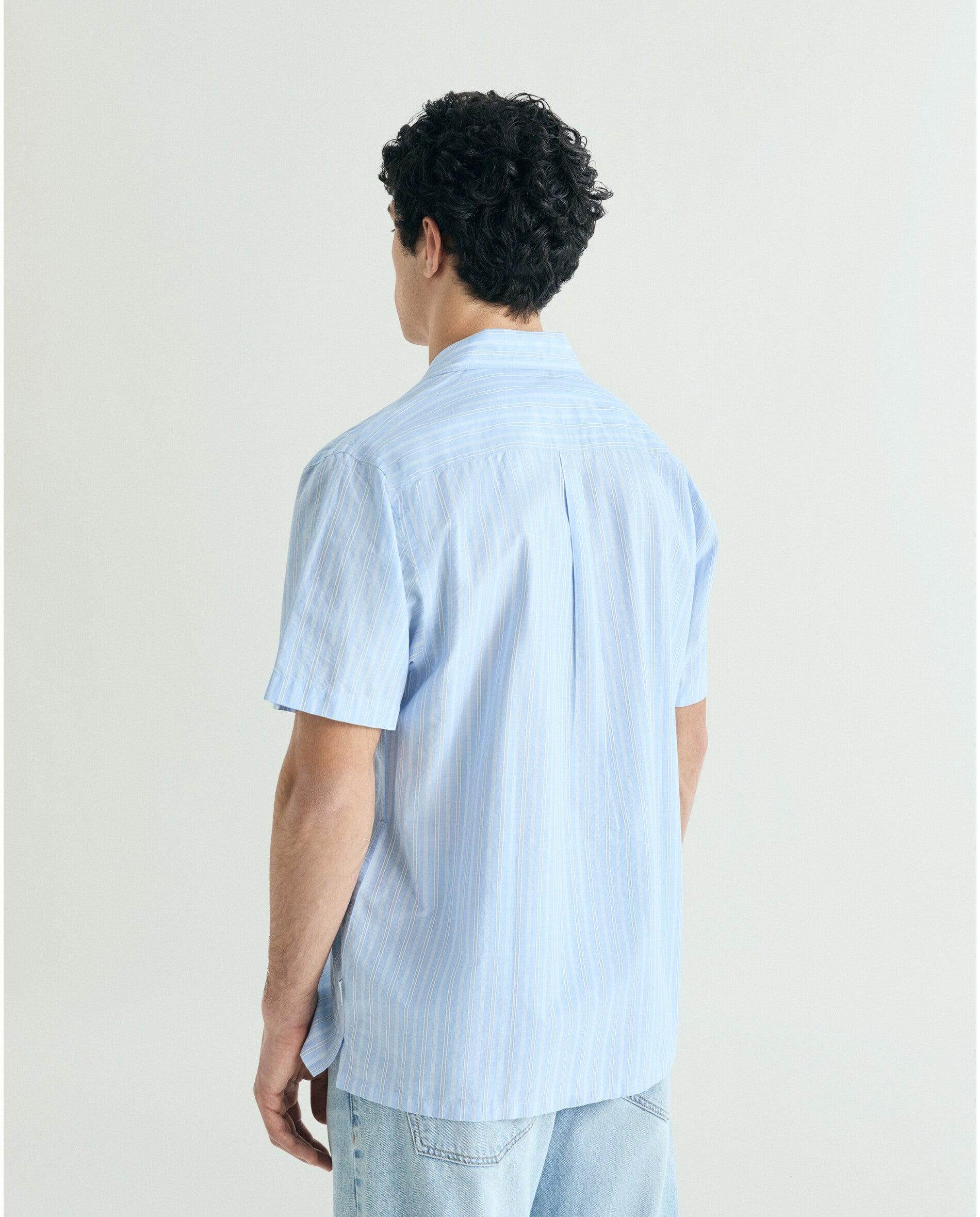 Camisa Às Riscas de Manga Curta Azul-2