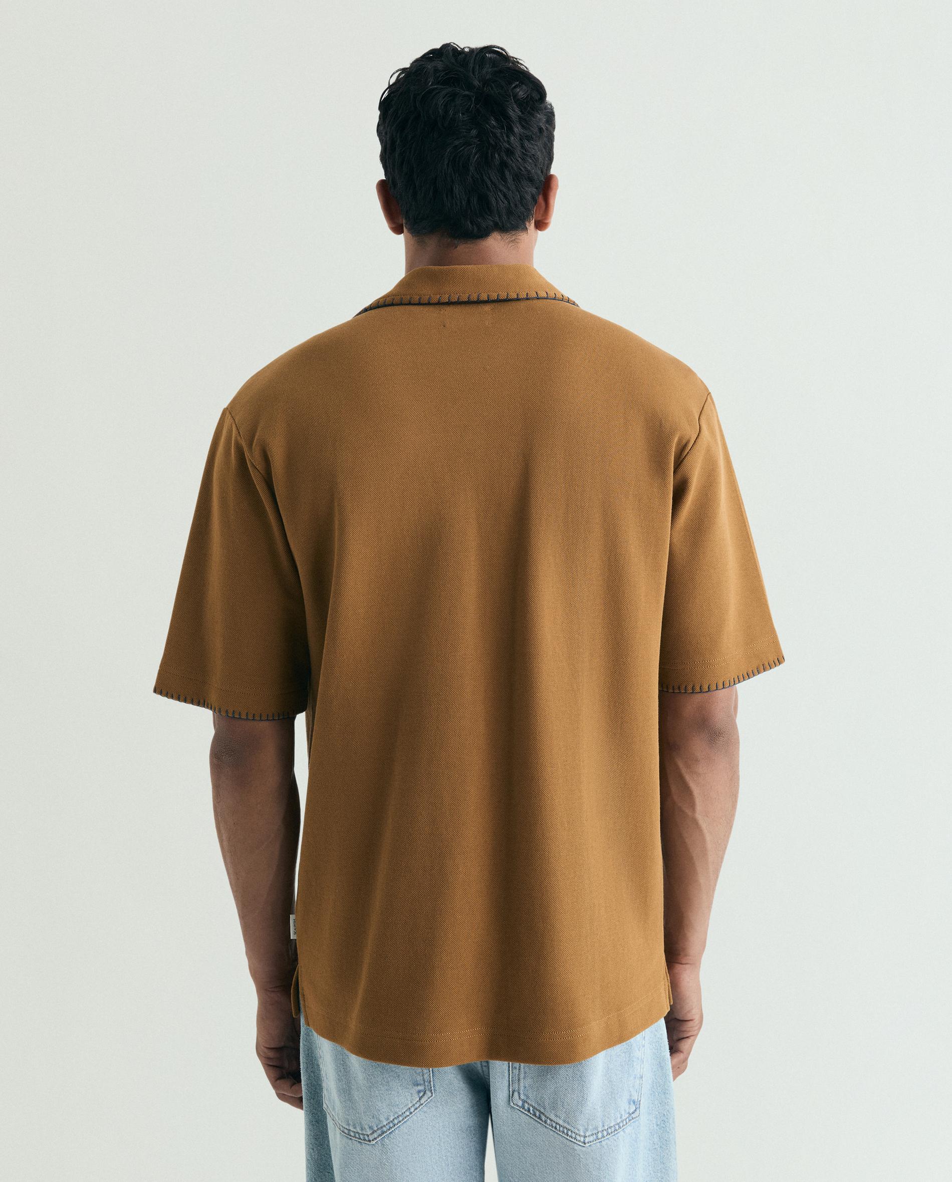 Camisa Slim Fit de Manga Curta Mostarda-3