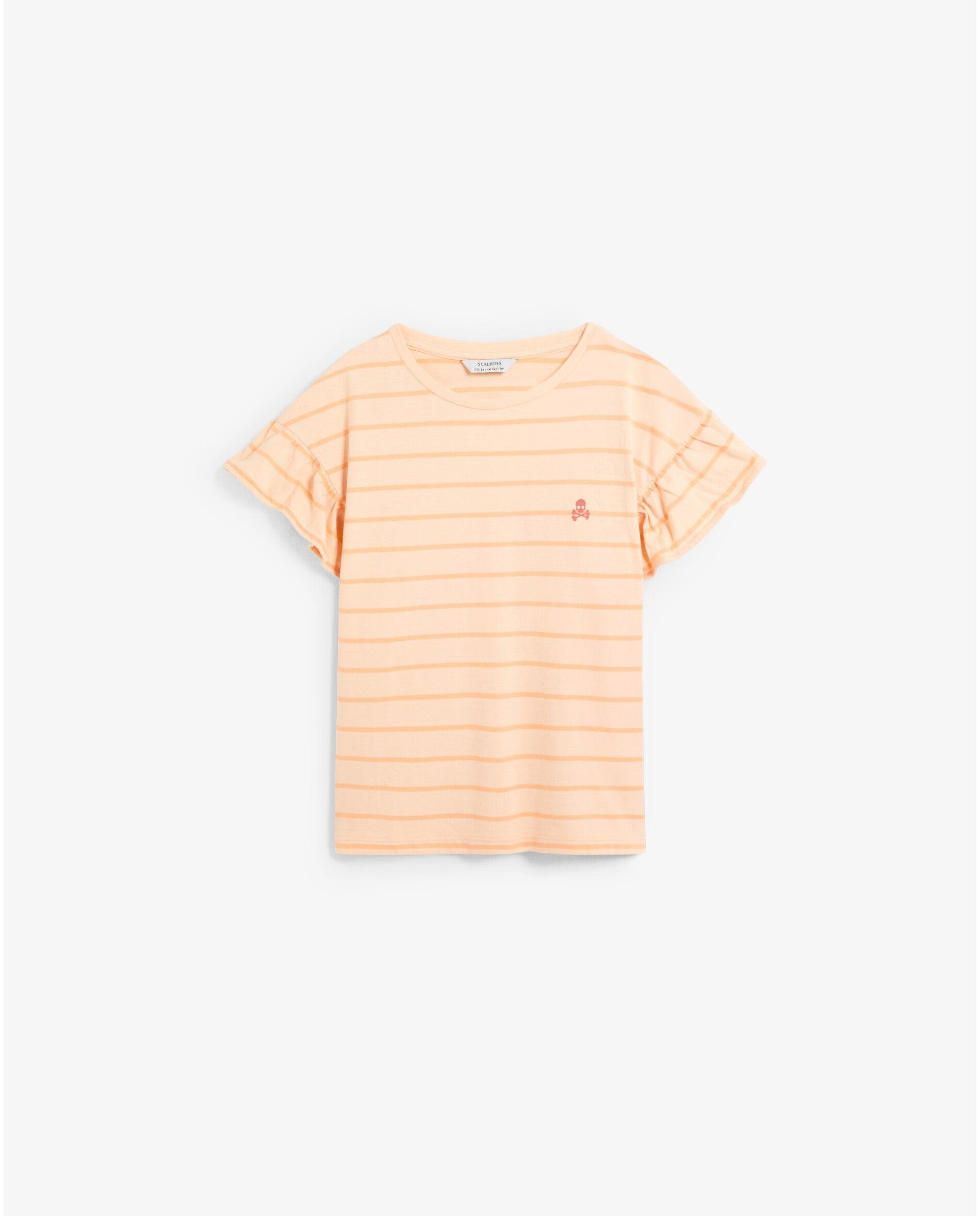 Camisa Infantil Às Riscas com Folhos nas Mangas Scalpers Pêssego-1
