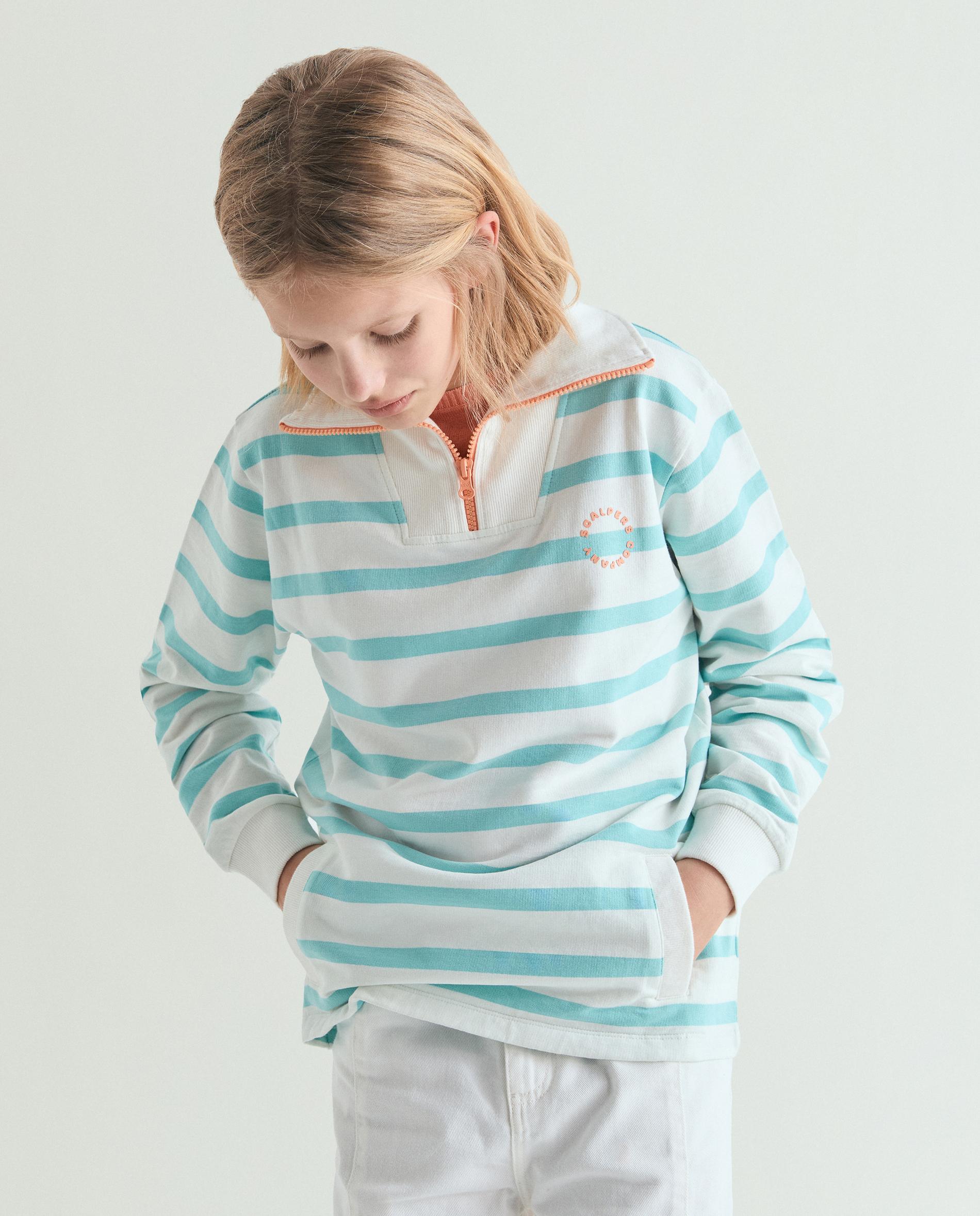 Imagem 0 de Sweat Infantil Às Riscas com Fecho Zip em Contraste na Gola