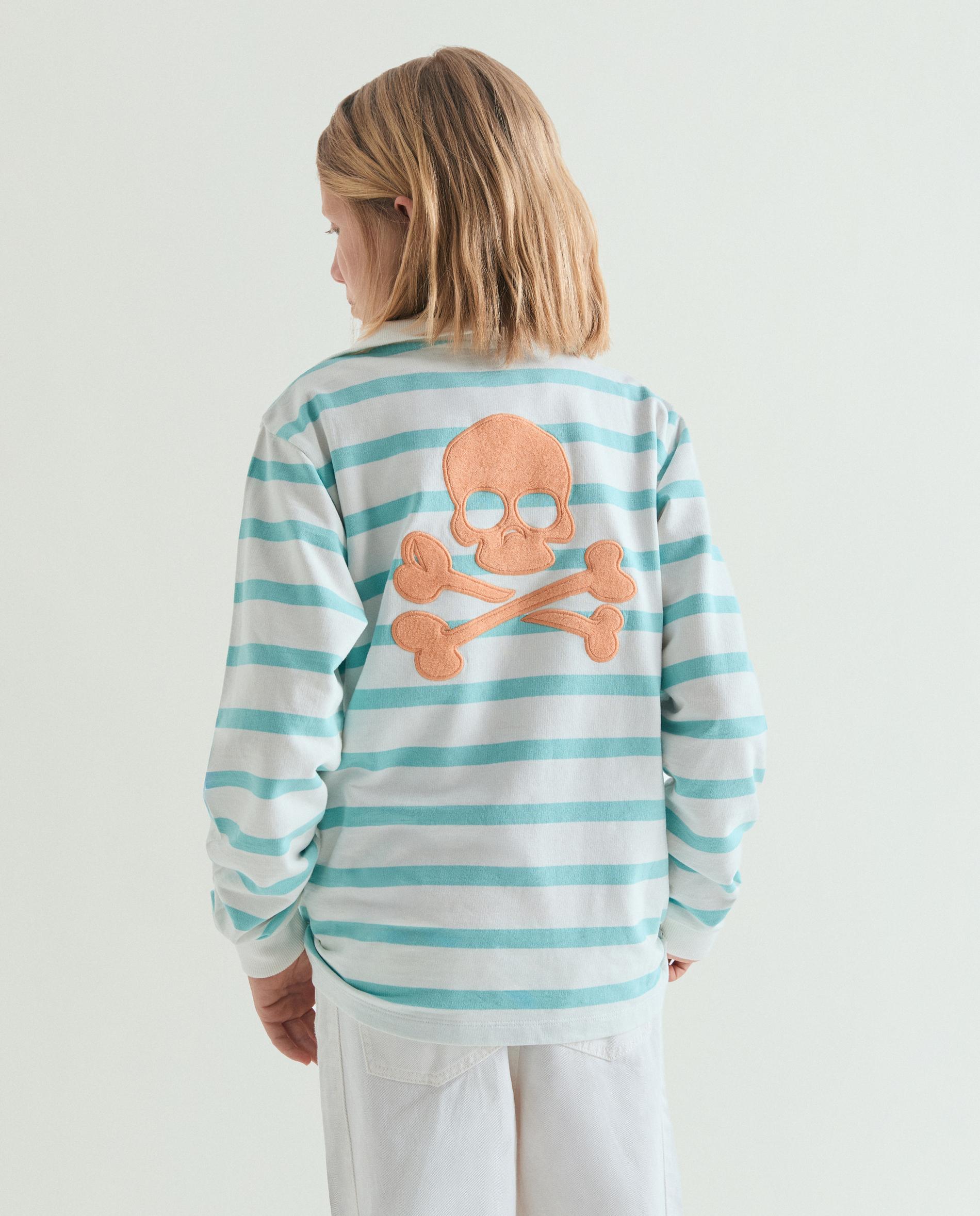 Sweat Infantil Às Riscas com Fecho Zip em Contraste na Gola Verde Água-2