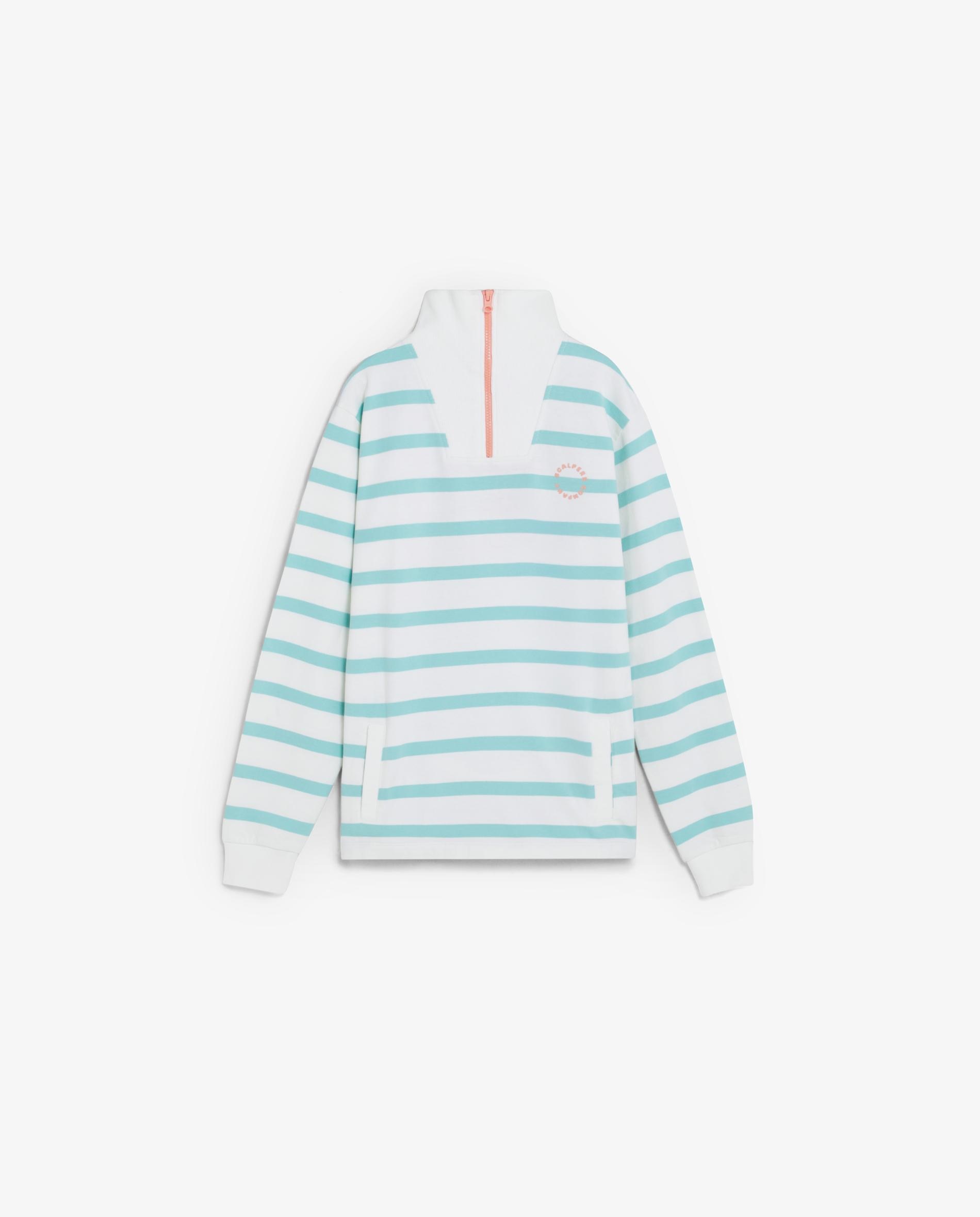 Sweat Infantil Às Riscas com Fecho Zip em Contraste na Gola Verde Água-5