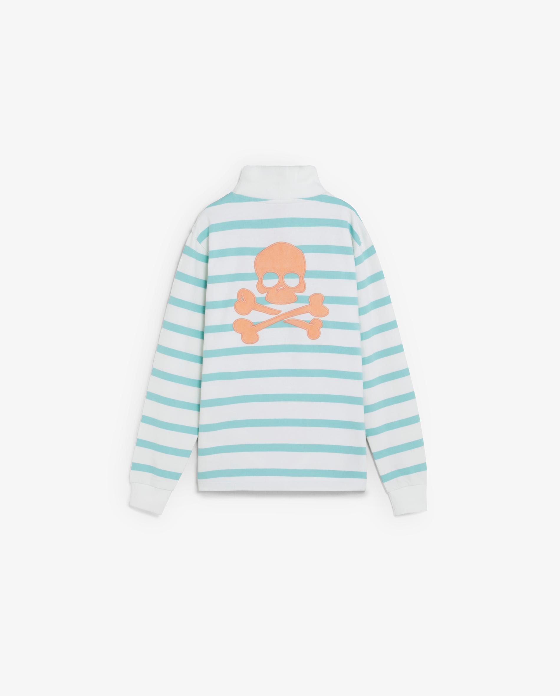 Sweat Infantil Às Riscas com Fecho Zip em Contraste na Gola Verde Água-6