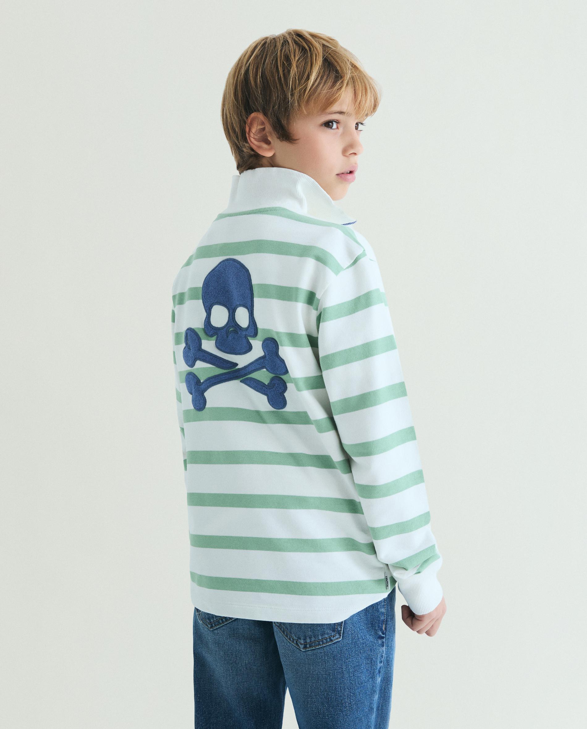 Sweat Infantil Às Riscas com Fecho Zip na Gola Branco / Verde-2
