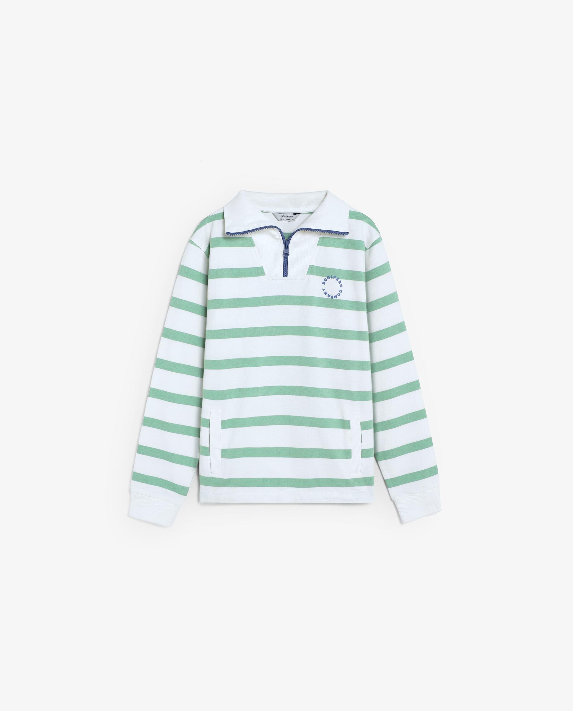 Sweat Infantil Às Riscas com Fecho Zip na Gola Branco / Verde-4