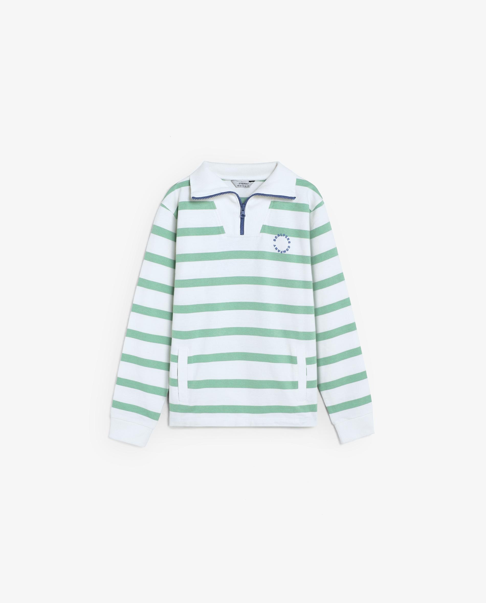 Sweat Infantil Às Riscas com Fecho Zip na Gola Scalpers Branco / Verde-4