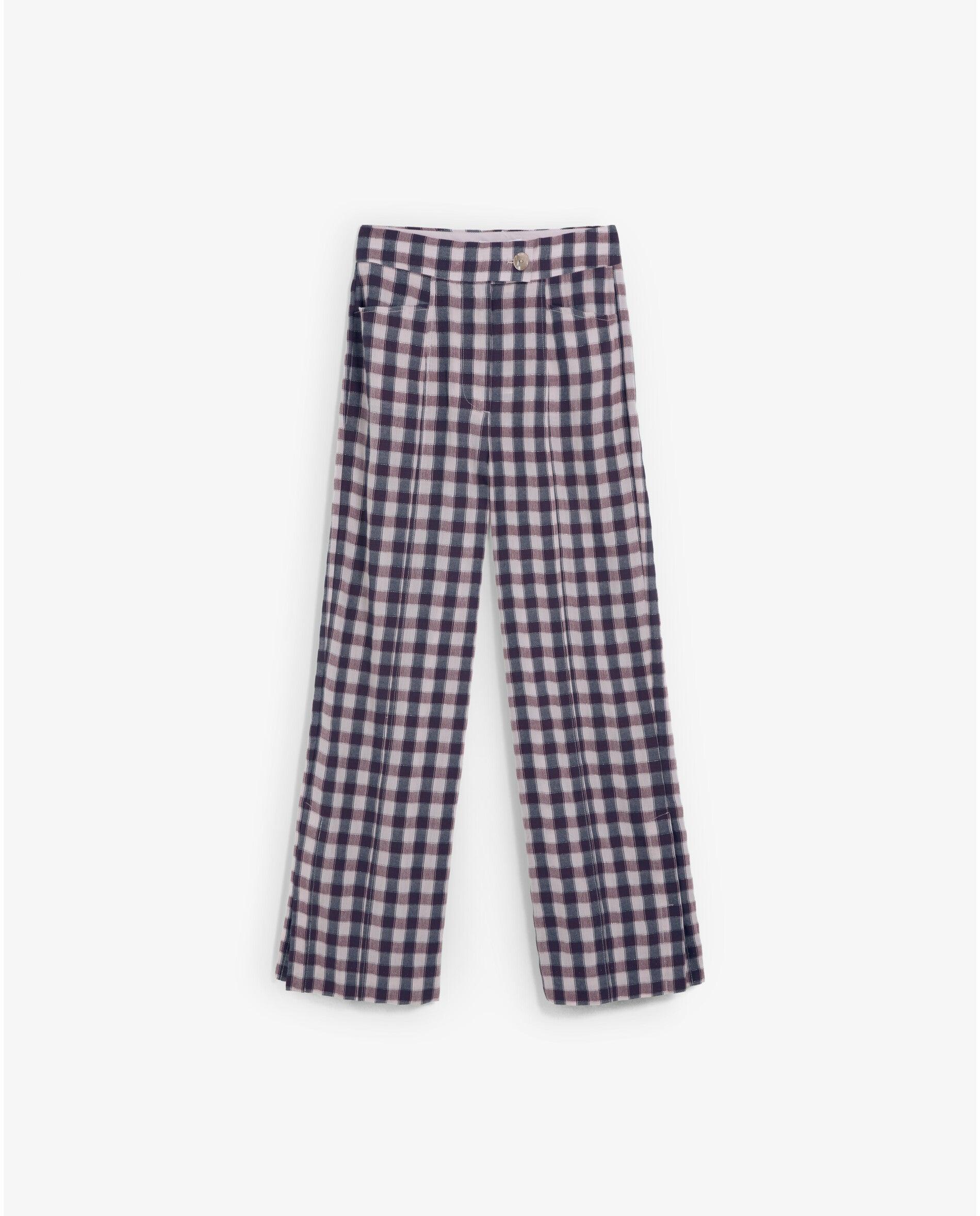 Calças Largas Vichy com Fio Metalizado Azul-escuro-5