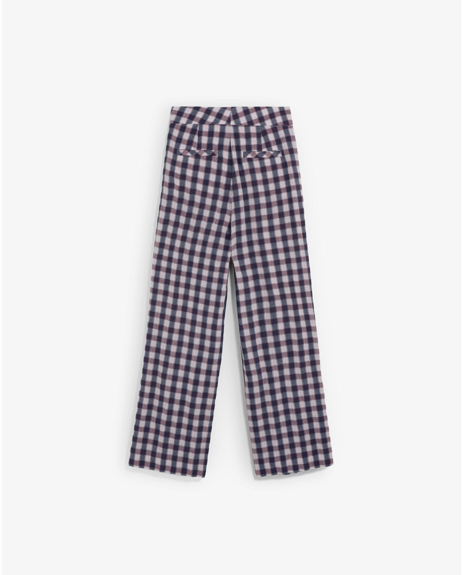 Calças Largas Vichy com Fio Metalizado Azul-escuro-6