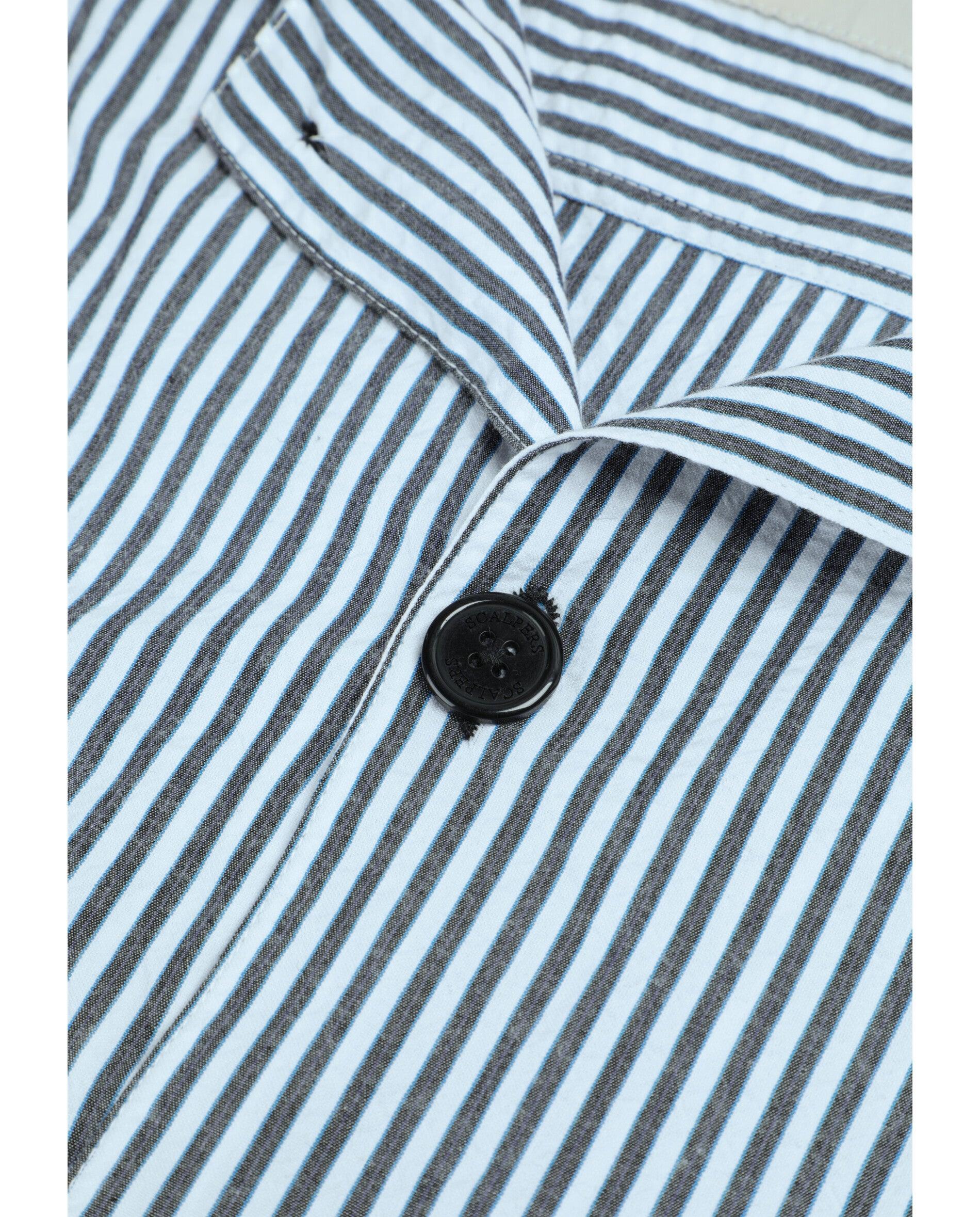 Sobrecamisa Às Riscas com Bolsos Tipo Patch Azul-3