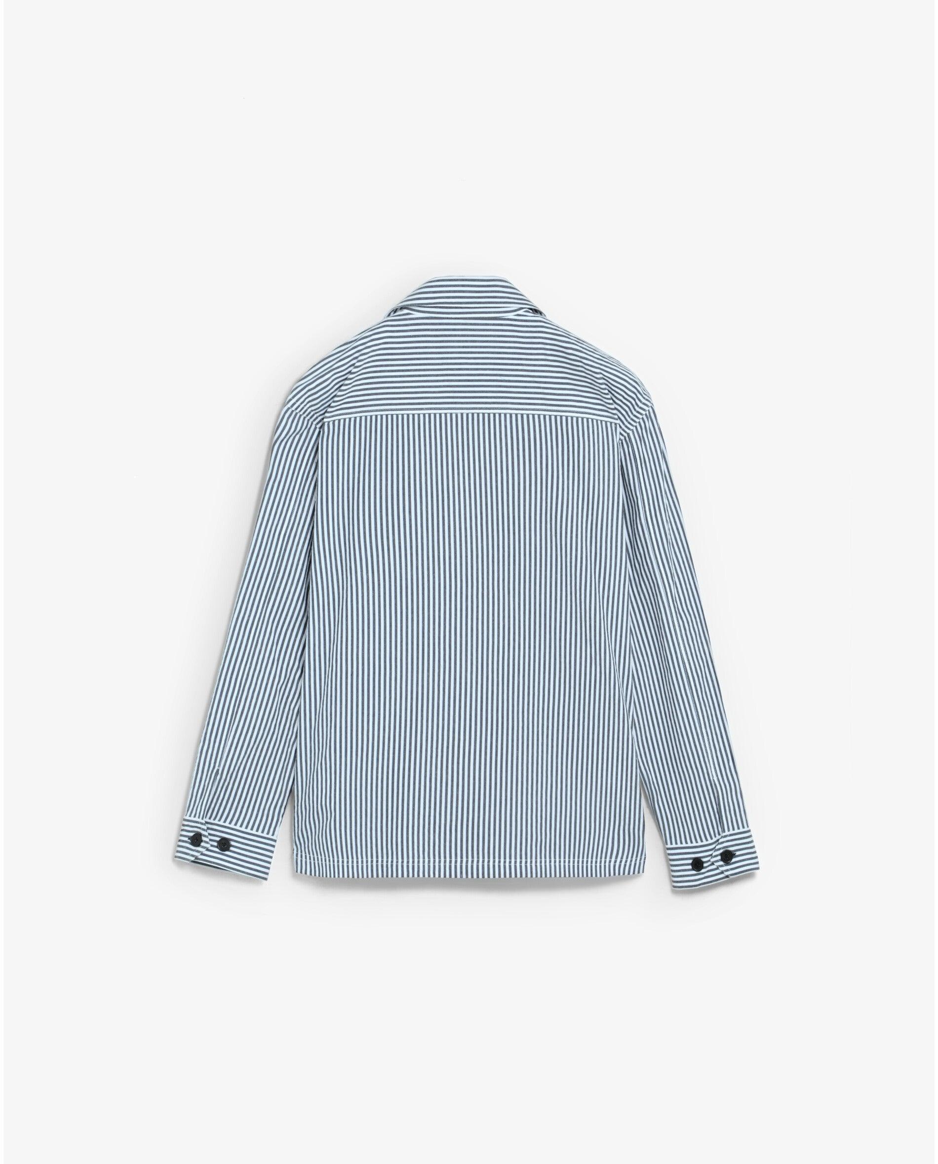 Sobrecamisa Às Riscas com Bolsos Tipo Patch Azul-6