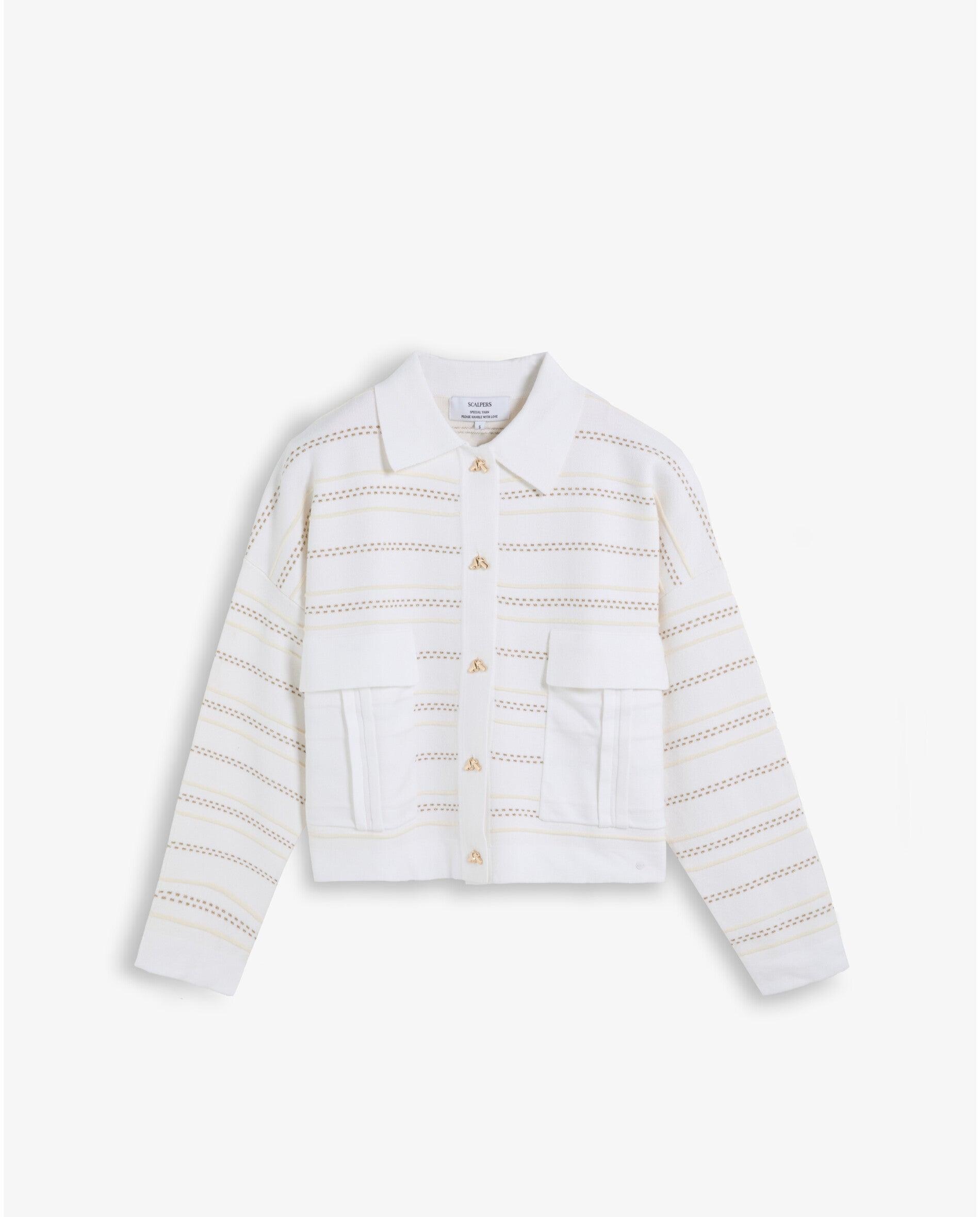Cárdigan com Gola Tipo Camisa e Bolsos Patch Cru-4