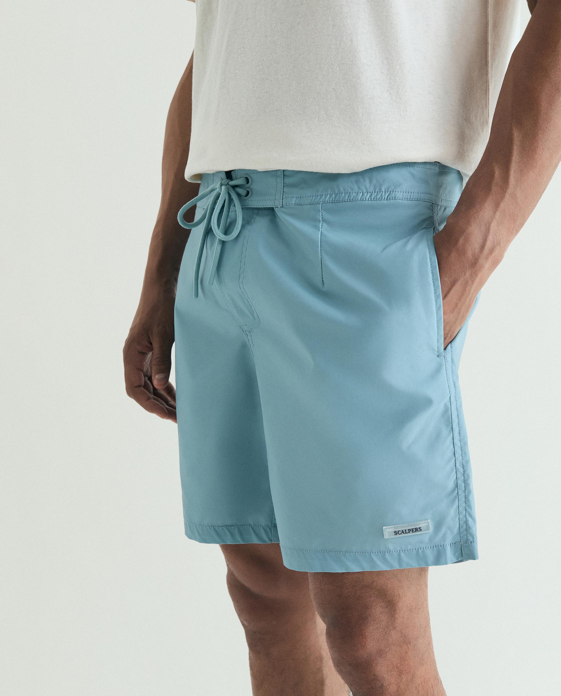 Fato de Banho Bermuda Liso com Bolso Posterior Azul-acinzentado-2