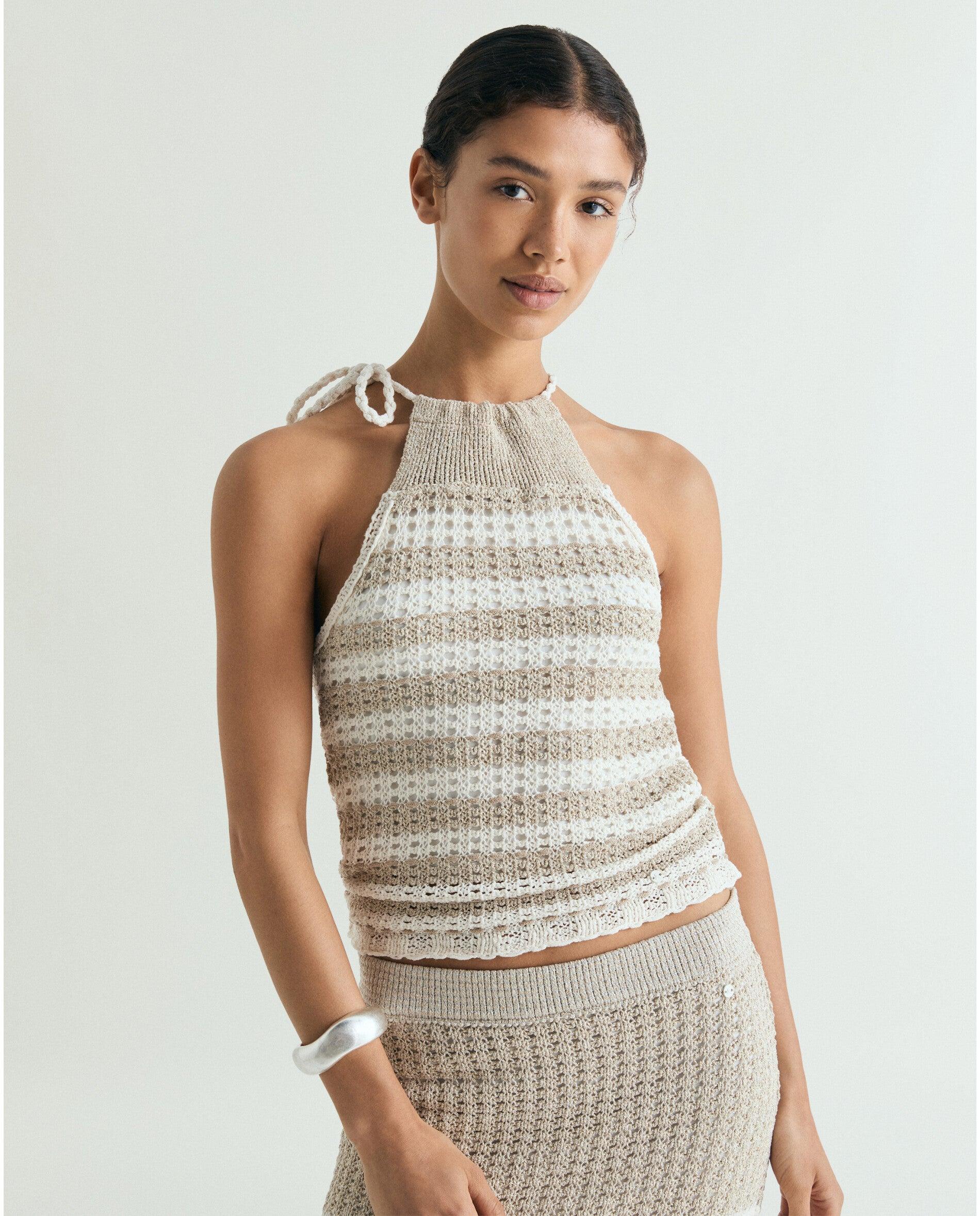 Imagem 0 de Top de Crochet Forrado com Gola Halter