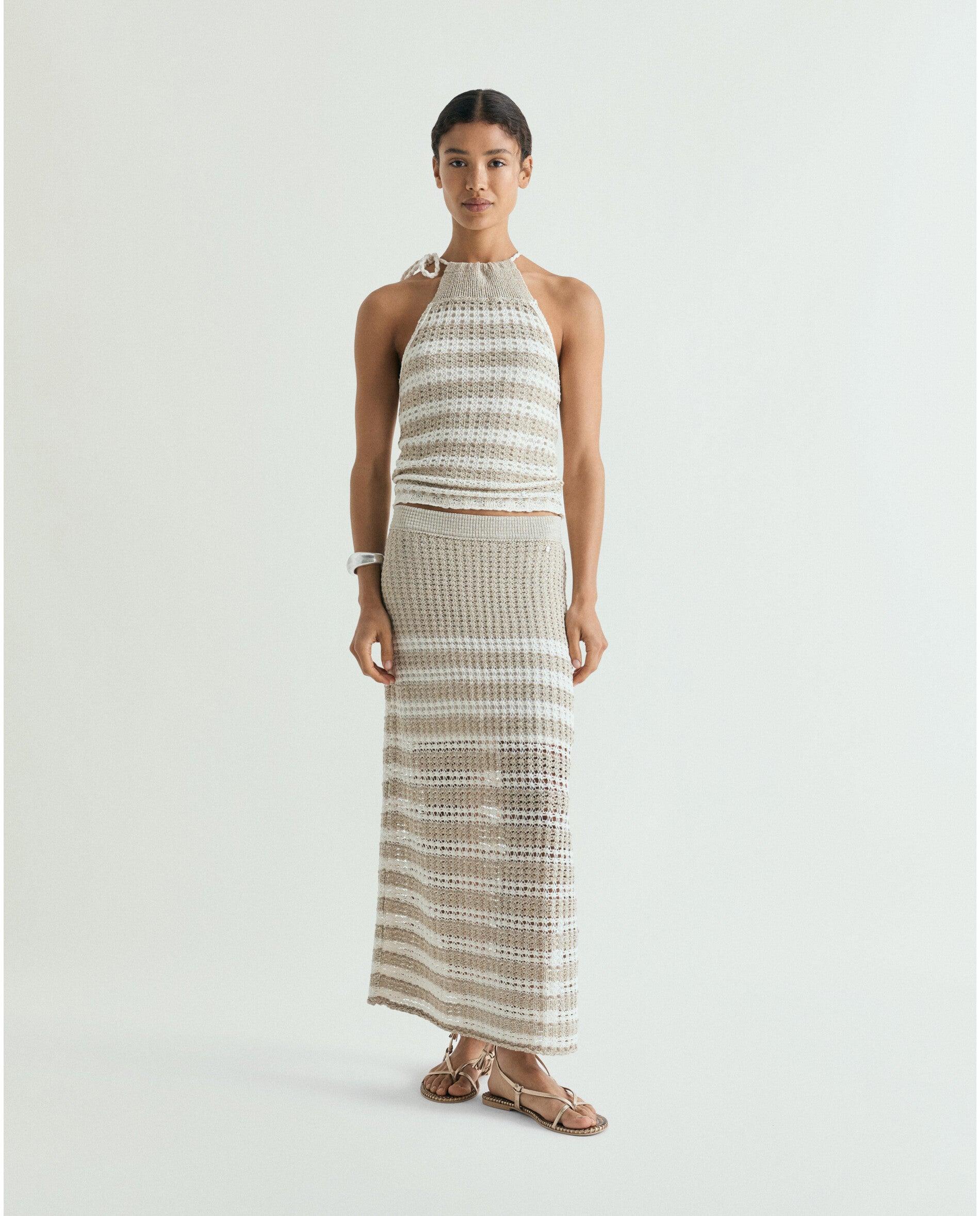 Top de Crochet Forrado com Gola Halter Natural-3