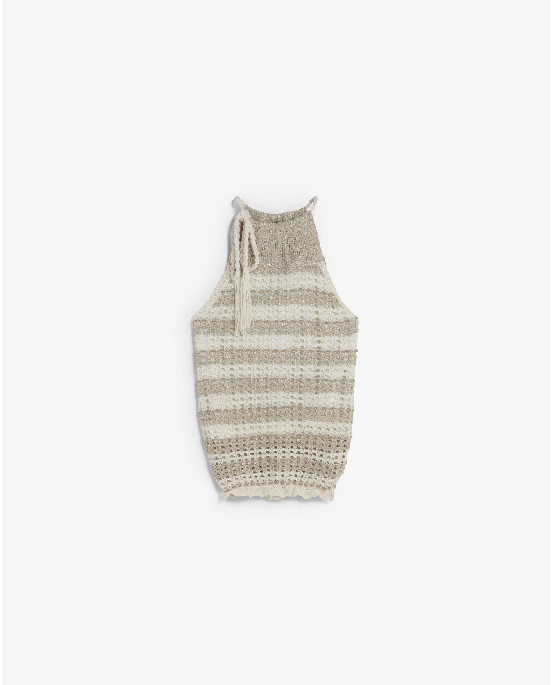 Top de Crochet Forrado com Gola Halter Natural-5