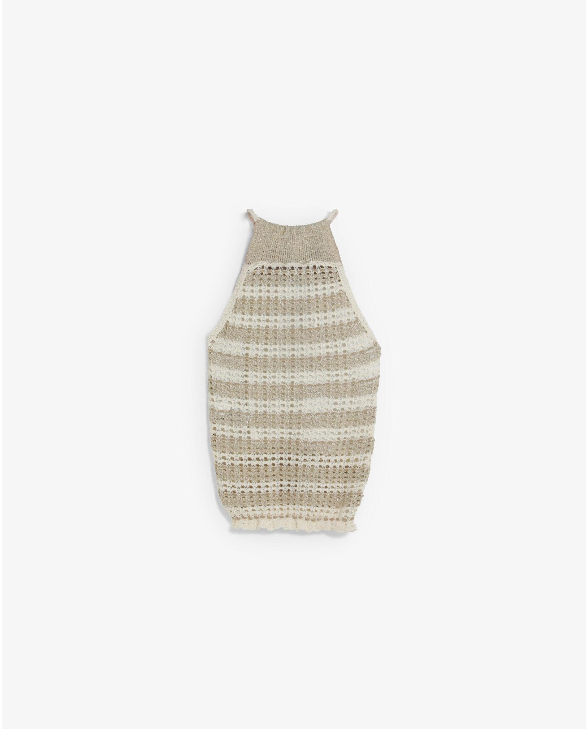 Top de Crochet Forrado com Gola Halter Natural-6