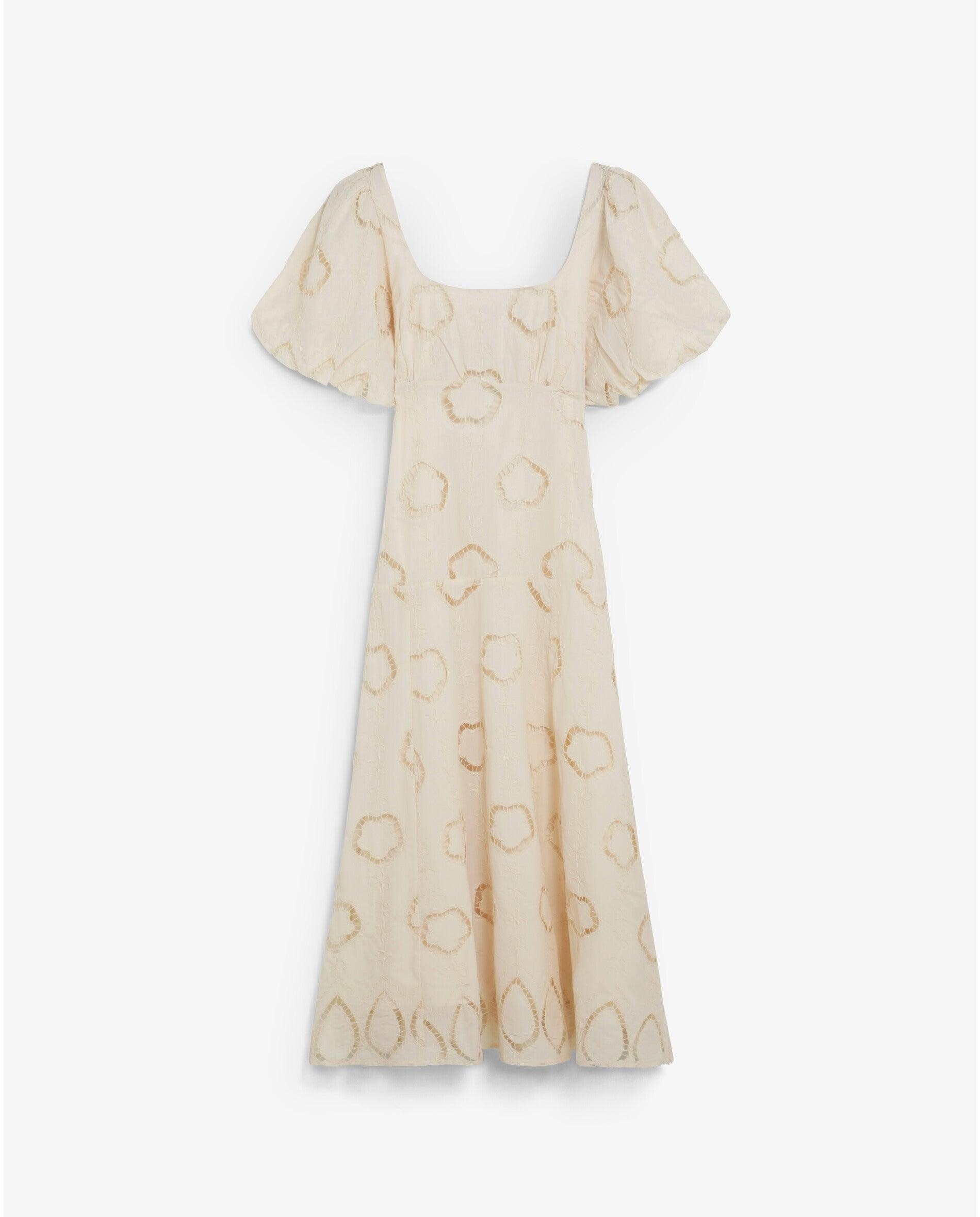 Imagem 0 de Vestido Midi com Perfurados e Mangas Abalonadas