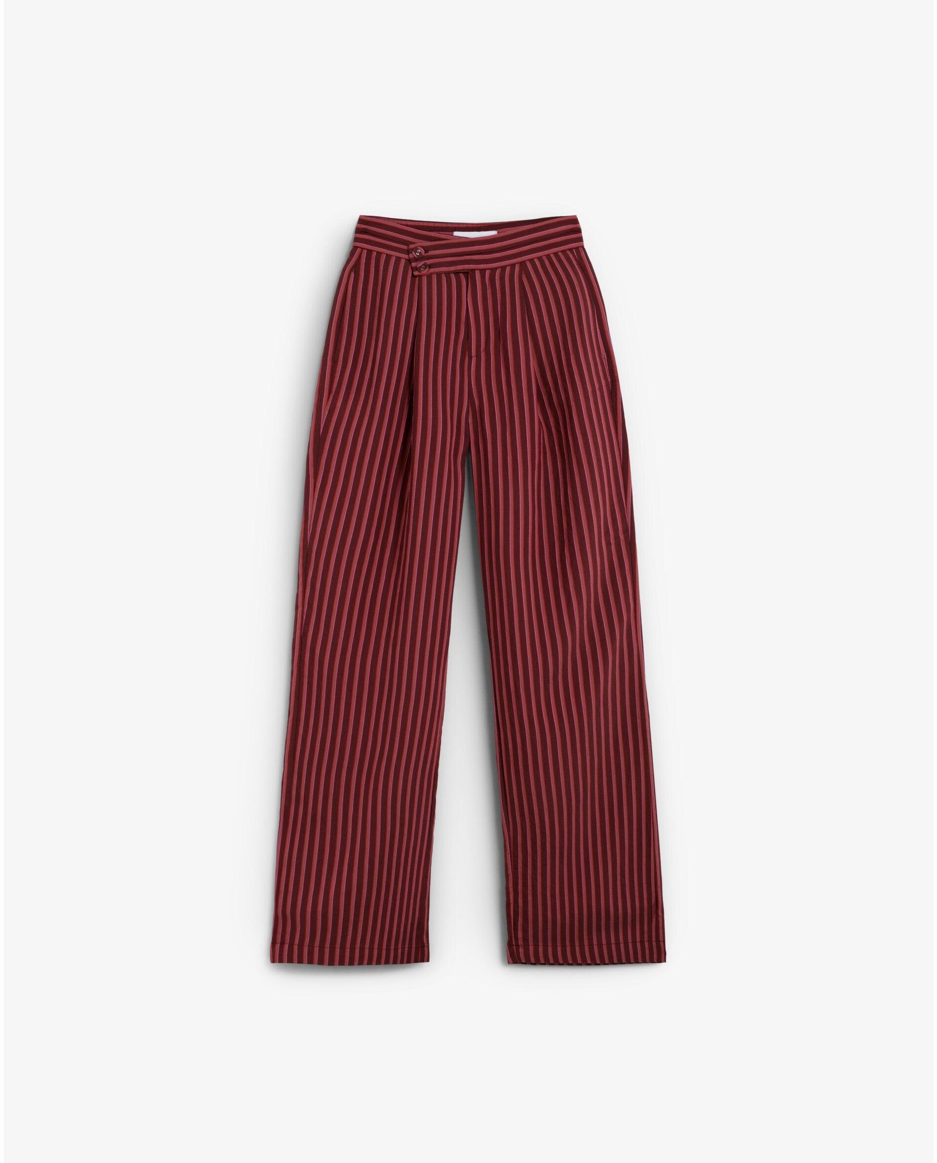 Calças com Corte a Direito Às Riscas com Pinças Rosa-6