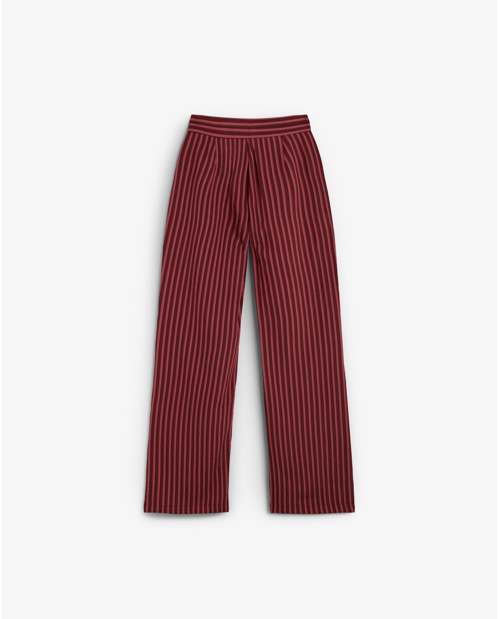 Calças com Corte a Direito Às Riscas com Pinças Rosa-7