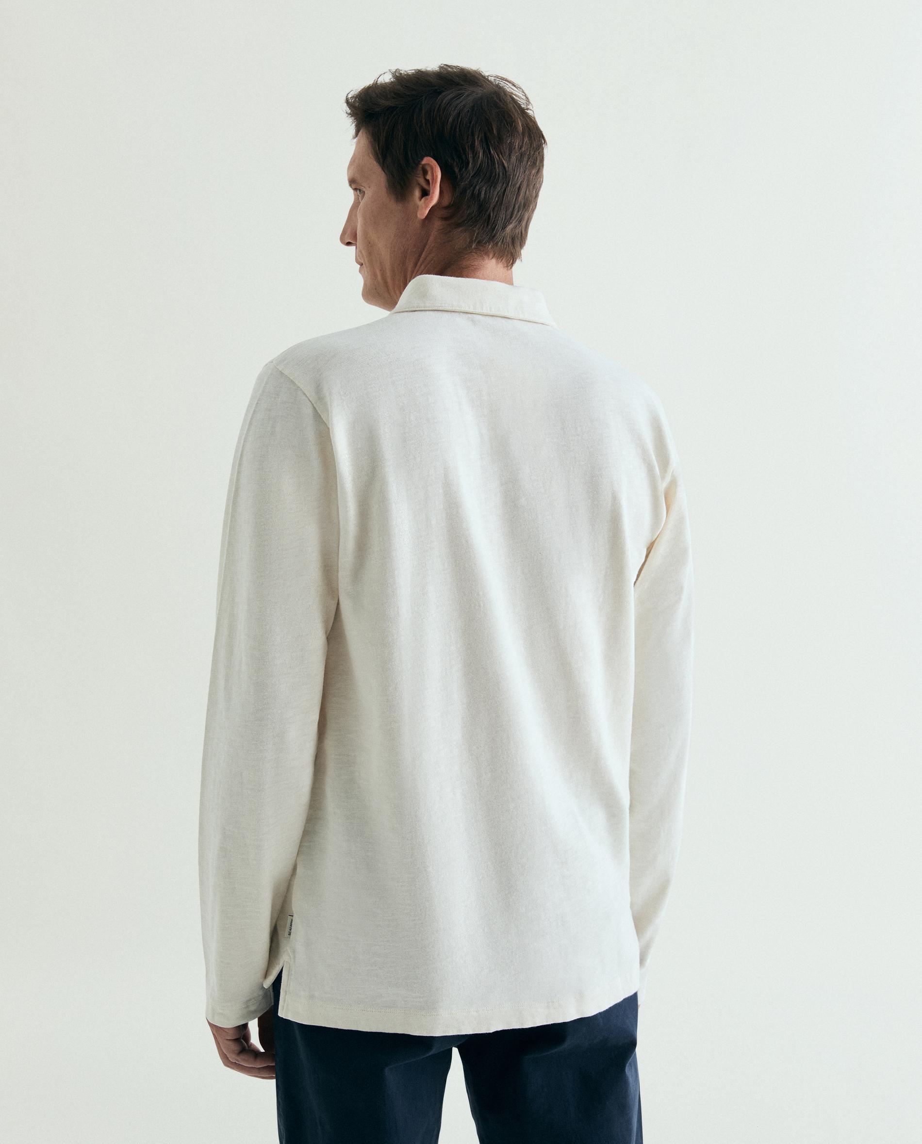 Polo de Manga Comprida em Tecido Texturizado com Bolso Branco-3