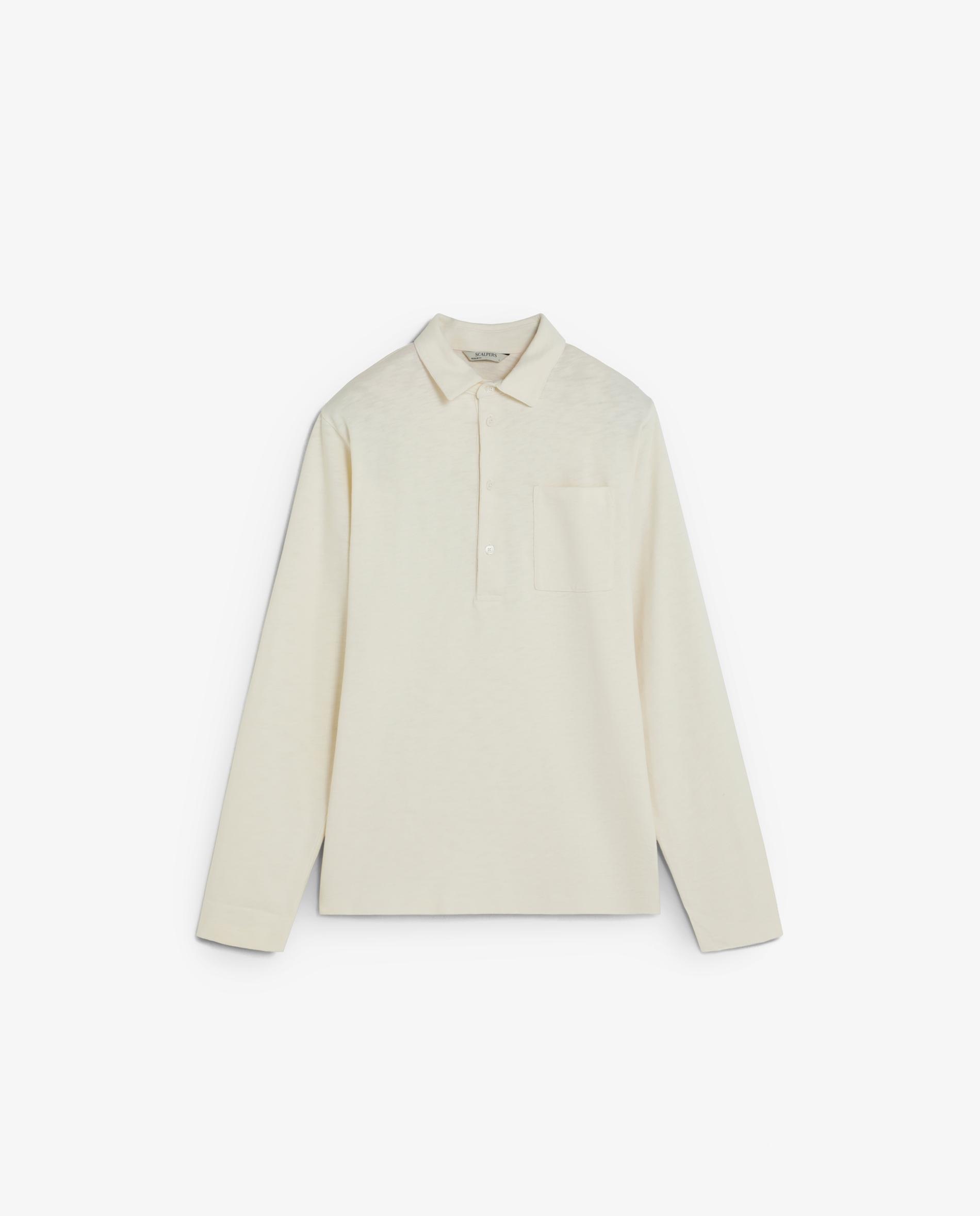 Polo de Manga Comprida em Tecido Texturizado com Bolso Branco-4