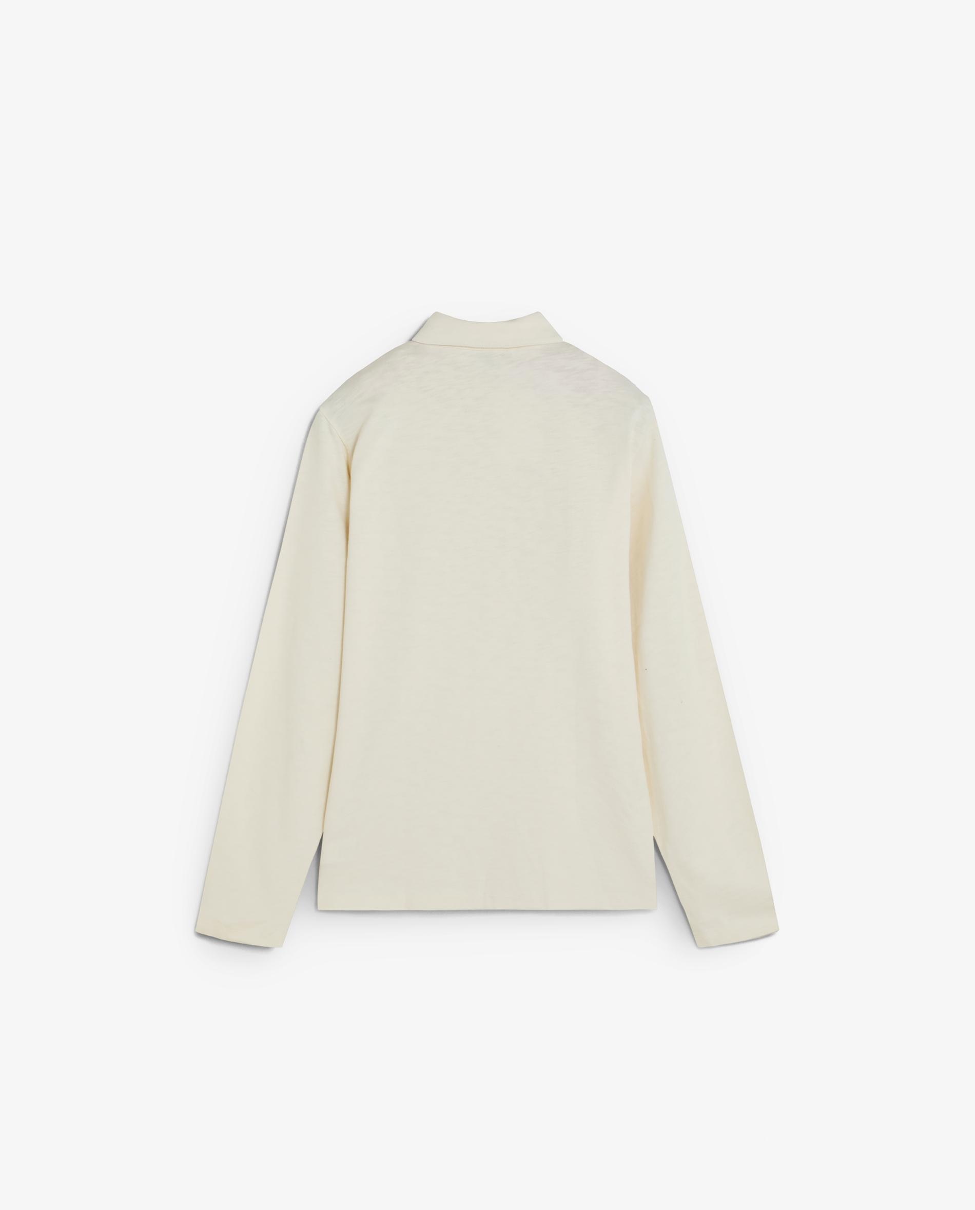 Polo de Manga Comprida em Tecido Texturizado com Bolso Branco-5