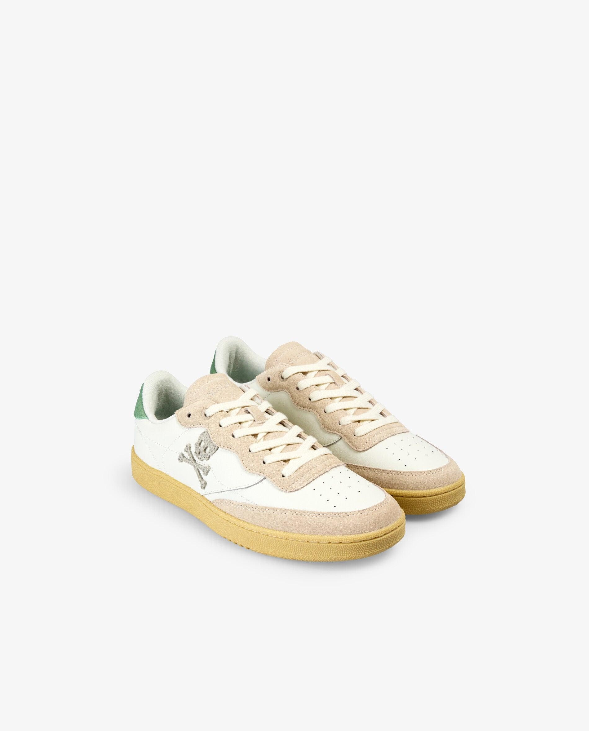 Sapatilhas Retro em Pele com Detalhe em Contraste no Calcanhar Branco / Verde-2