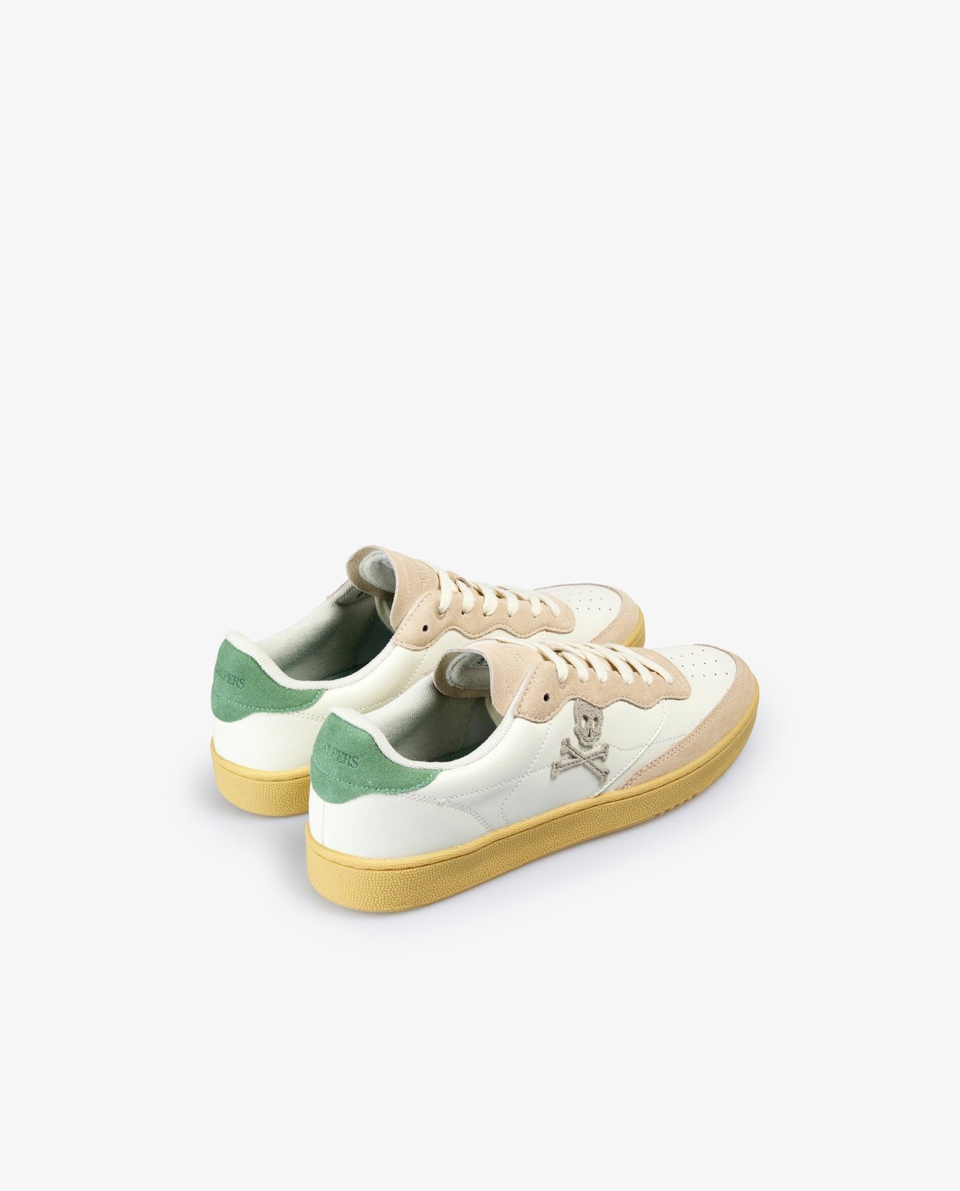 Sapatilhas Retro em Pele com Detalhe em Contraste no Calcanhar Branco / Verde-3