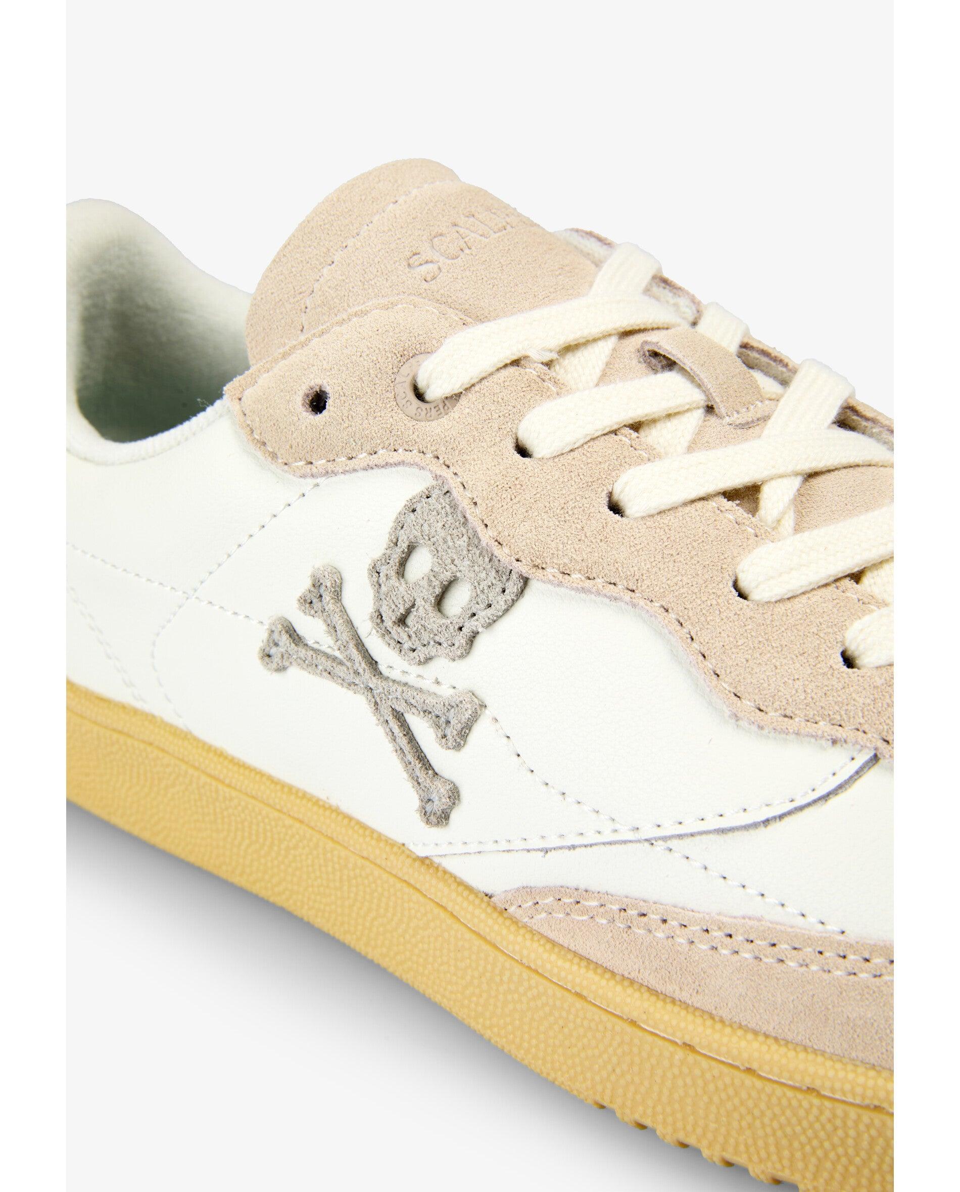 Sapatilhas Retro em Pele com Detalhe em Contraste no Calcanhar Branco / Verde-5