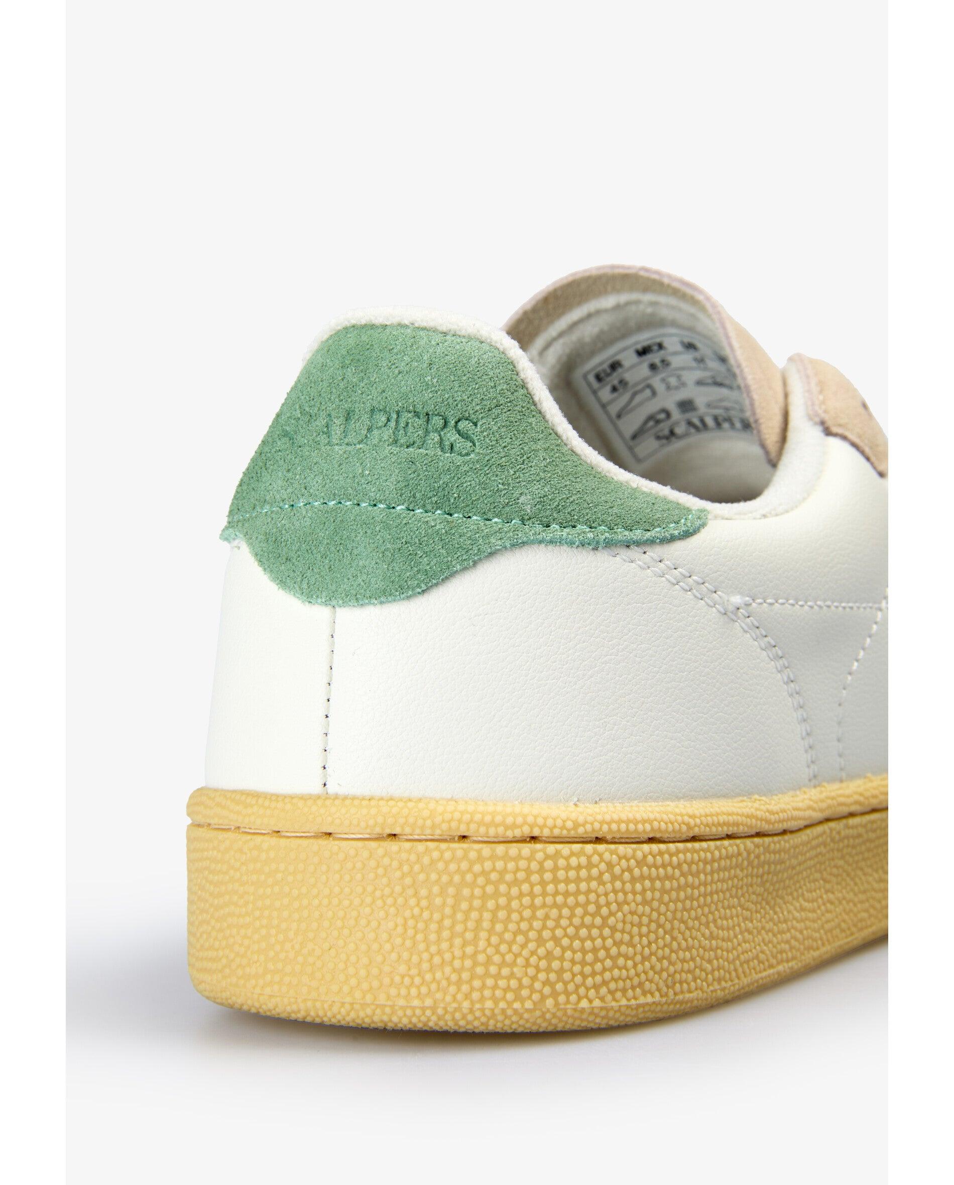 Sapatilhas Retro em Pele com Detalhe em Contraste no Calcanhar Branco / Verde-7