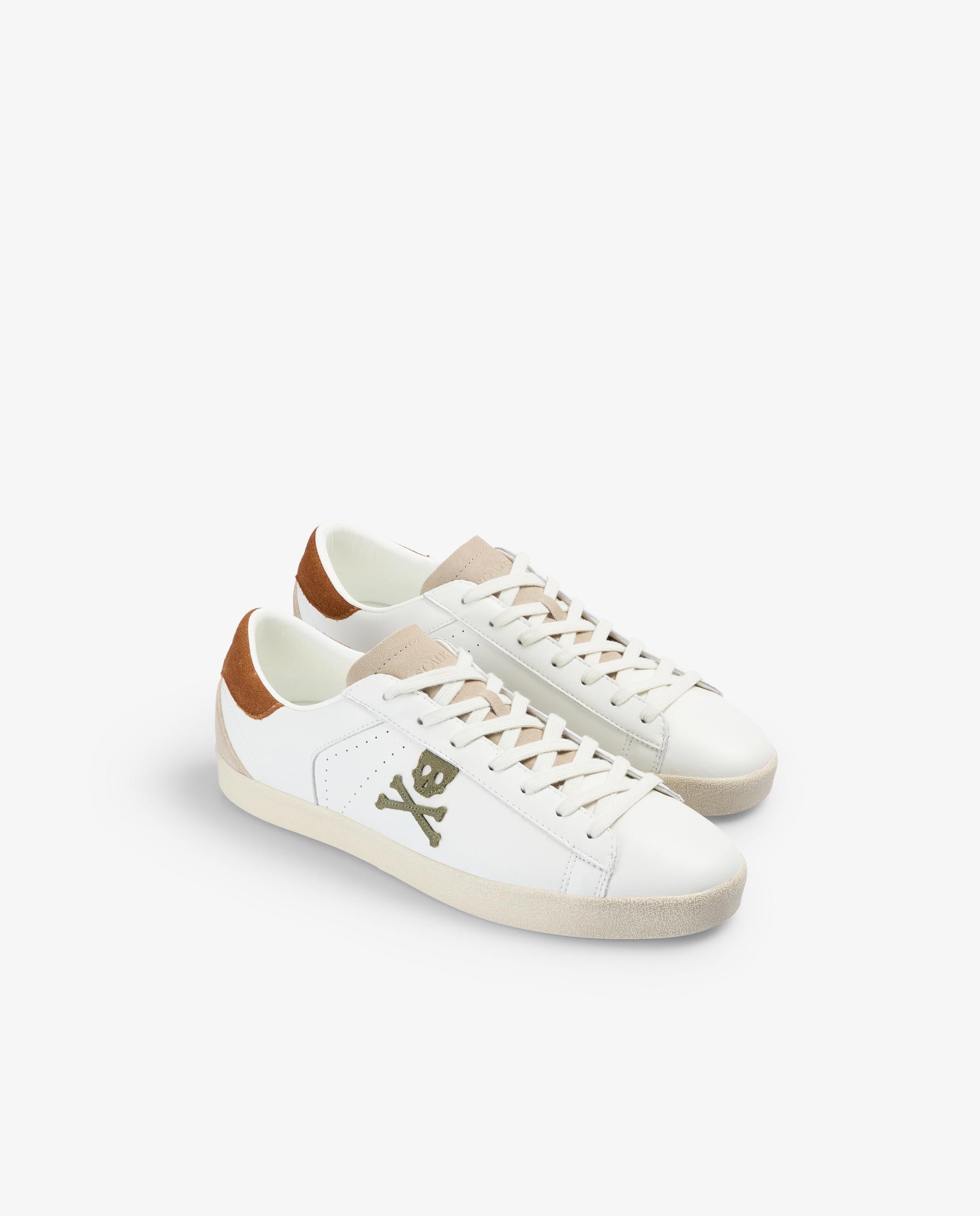 Desportivas de Pele com Atacadores e Detalhes em Contraste Laranja-vulcânico-2