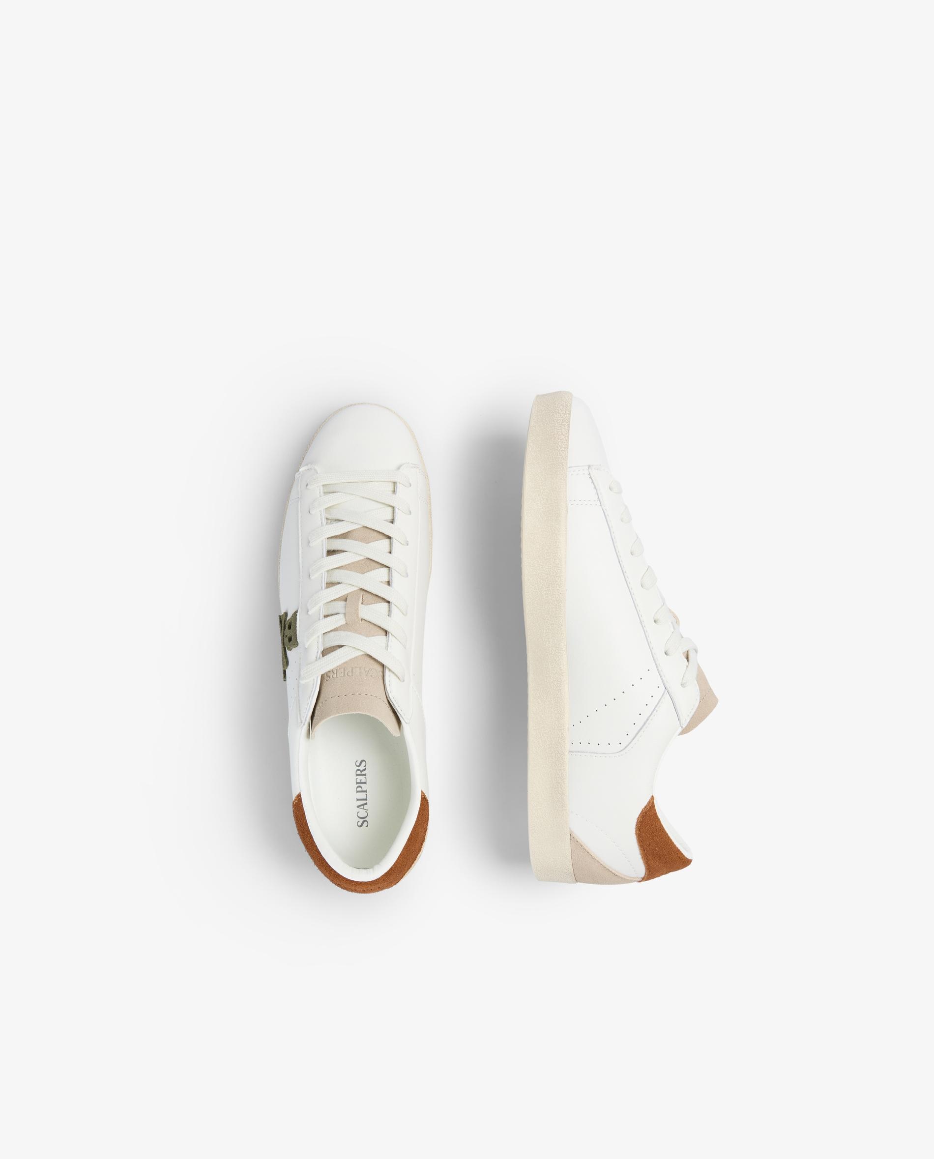 Desportivas de Pele com Atacadores e Detalhes em Contraste Laranja-vulcânico-8