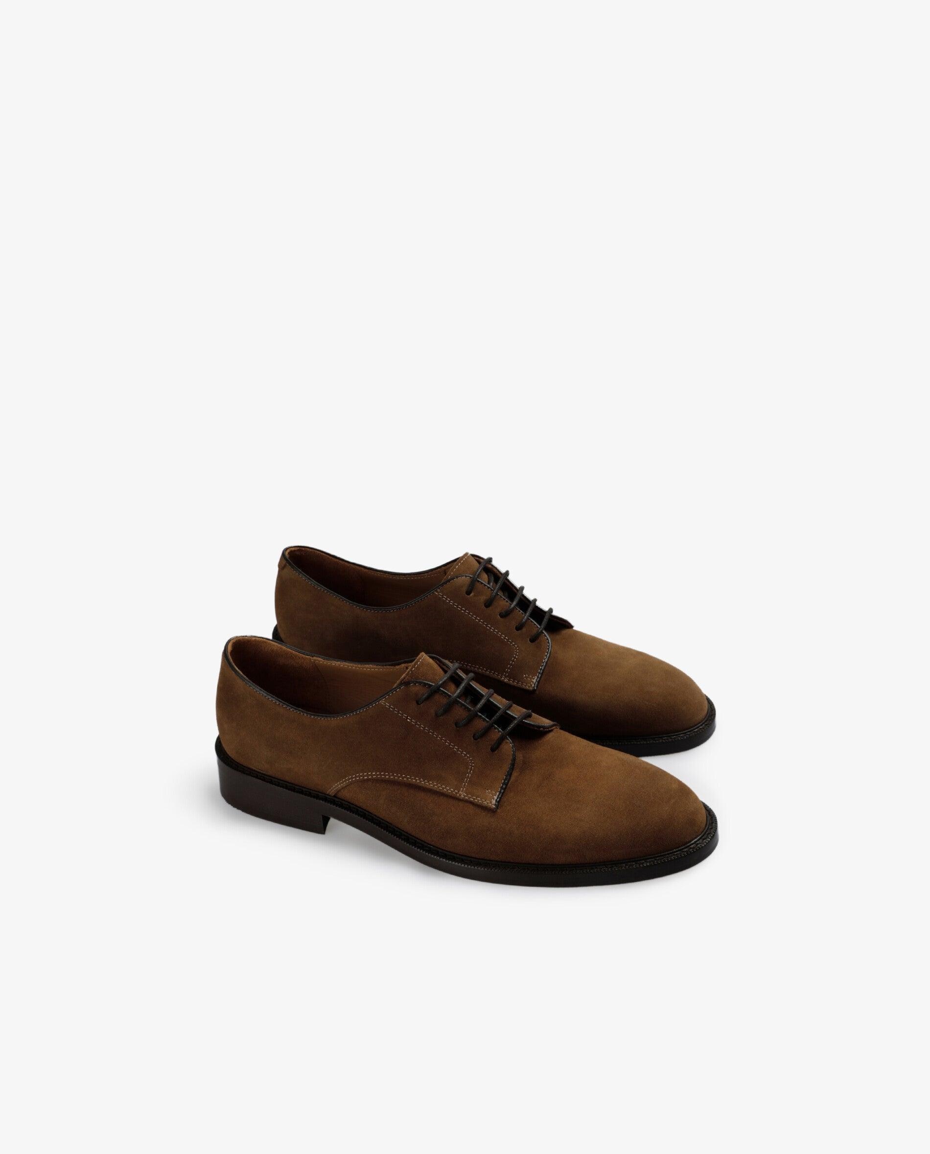 Sapatos de Cordões em Pez com Acabamento de Camurça Castanho-2