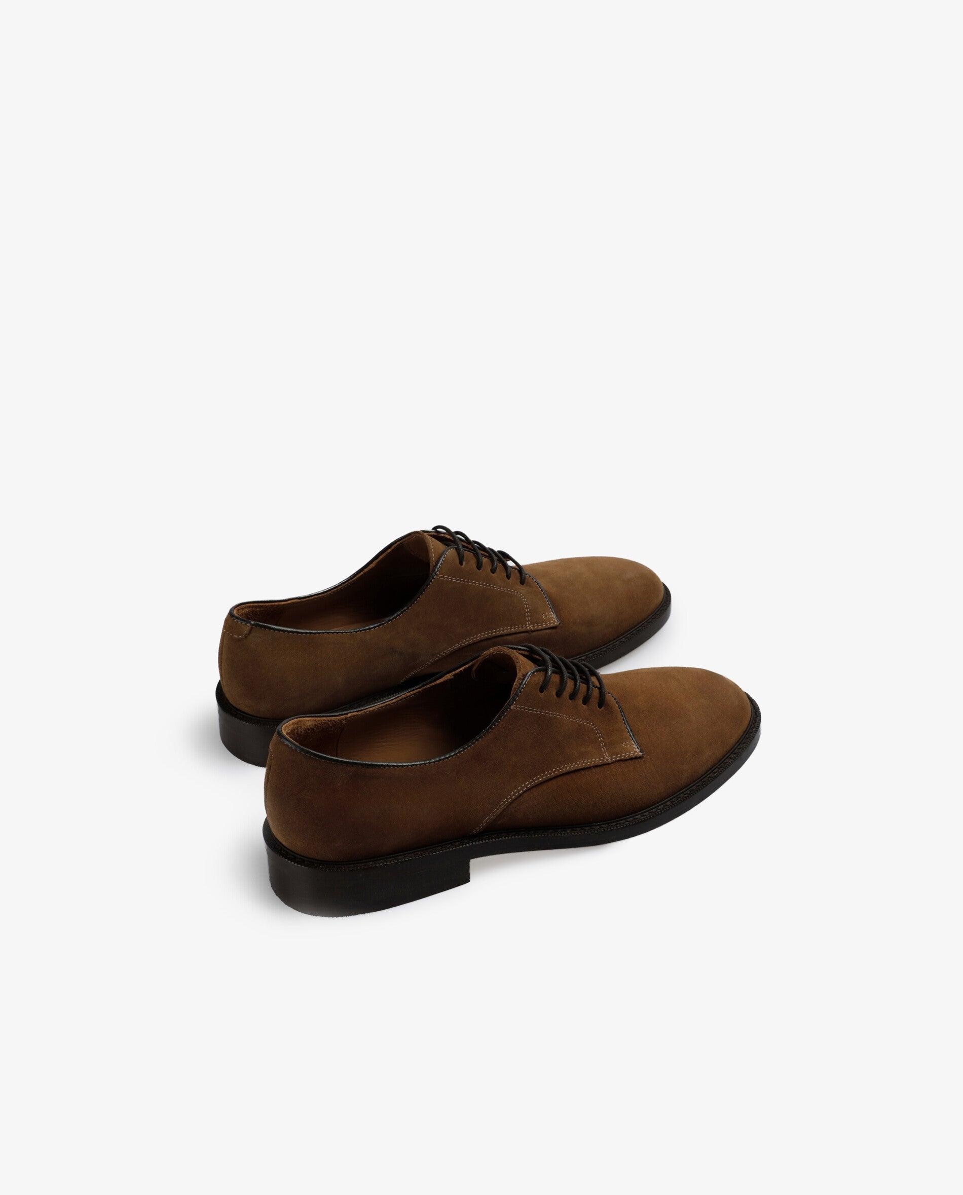 Sapatos de Cordões em Pez com Acabamento de Camurça Castanho-3