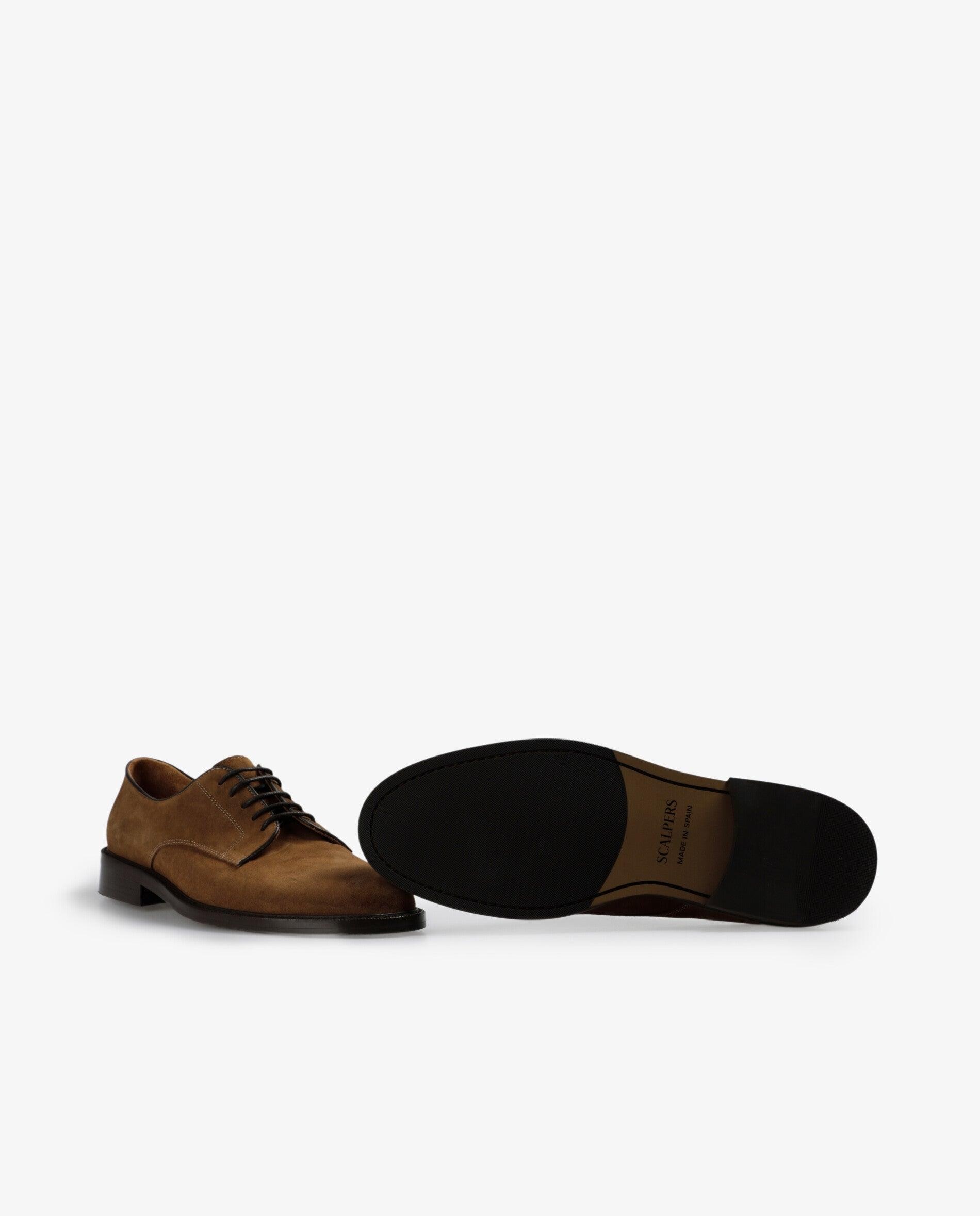 Sapatos de Cordões em Pez com Acabamento de Camurça Castanho-4