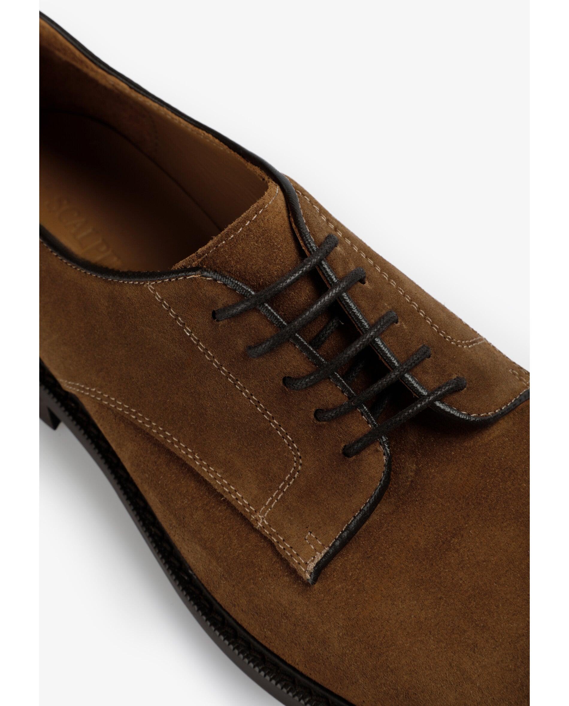 Sapatos de Cordões em Pez com Acabamento de Camurça Castanho-6
