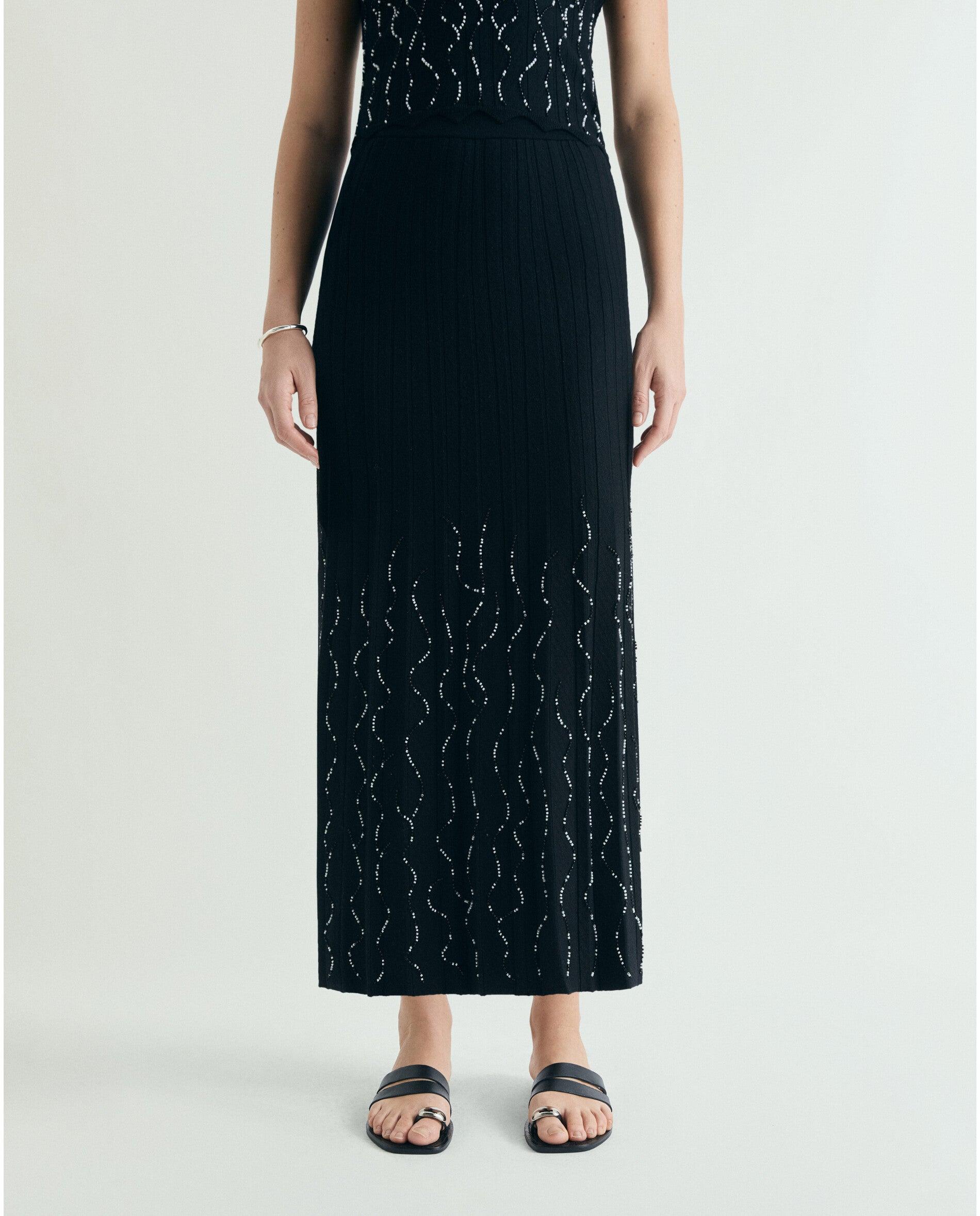 Saia de Malha Midi com Cintura Elástica Preto-2