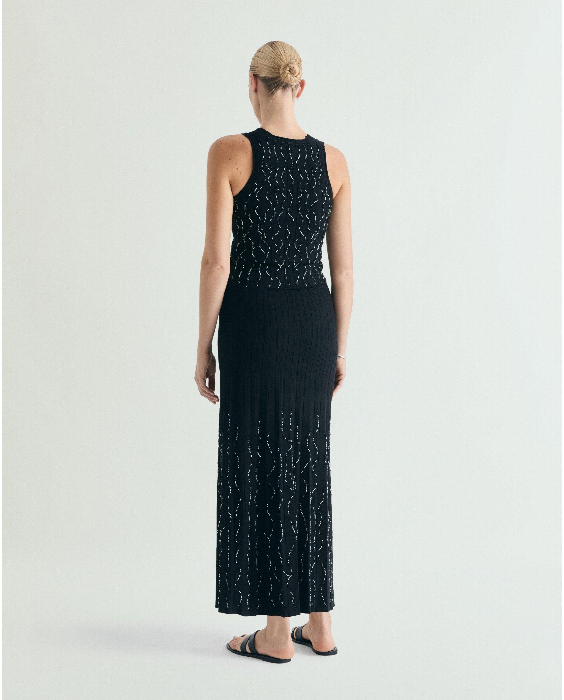 Saia de Malha Midi com Cintura Elástica Preto-3