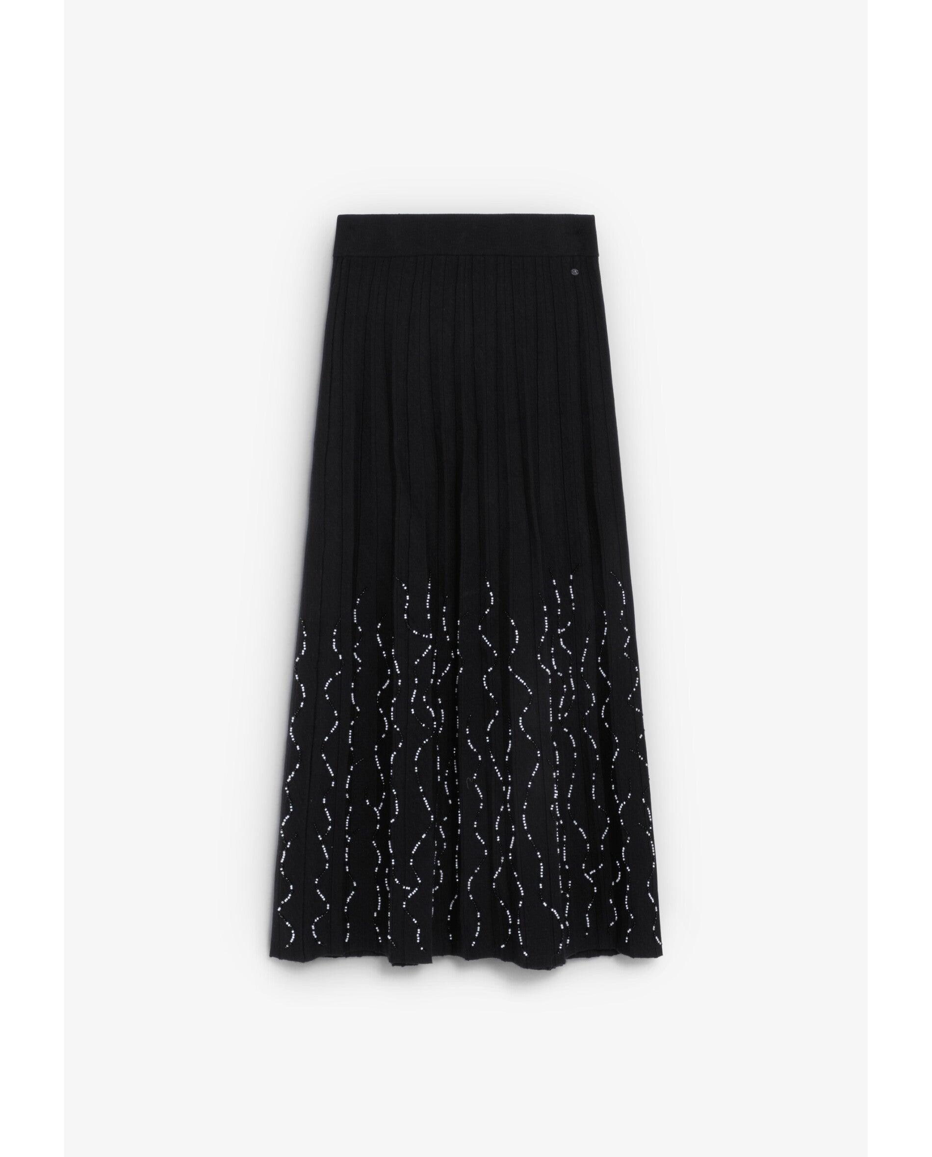 Saia de Malha Midi com Cintura Elástica Preto-5