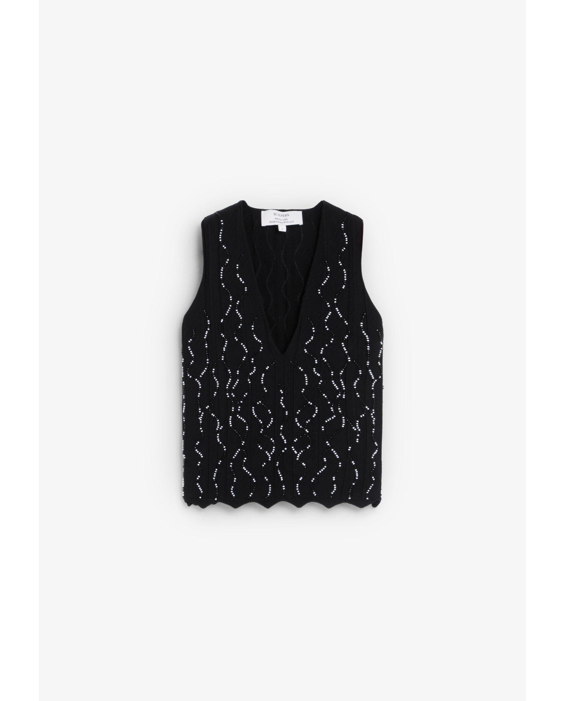 Top de Malha sem Mangas com Decote em V Preto-4
